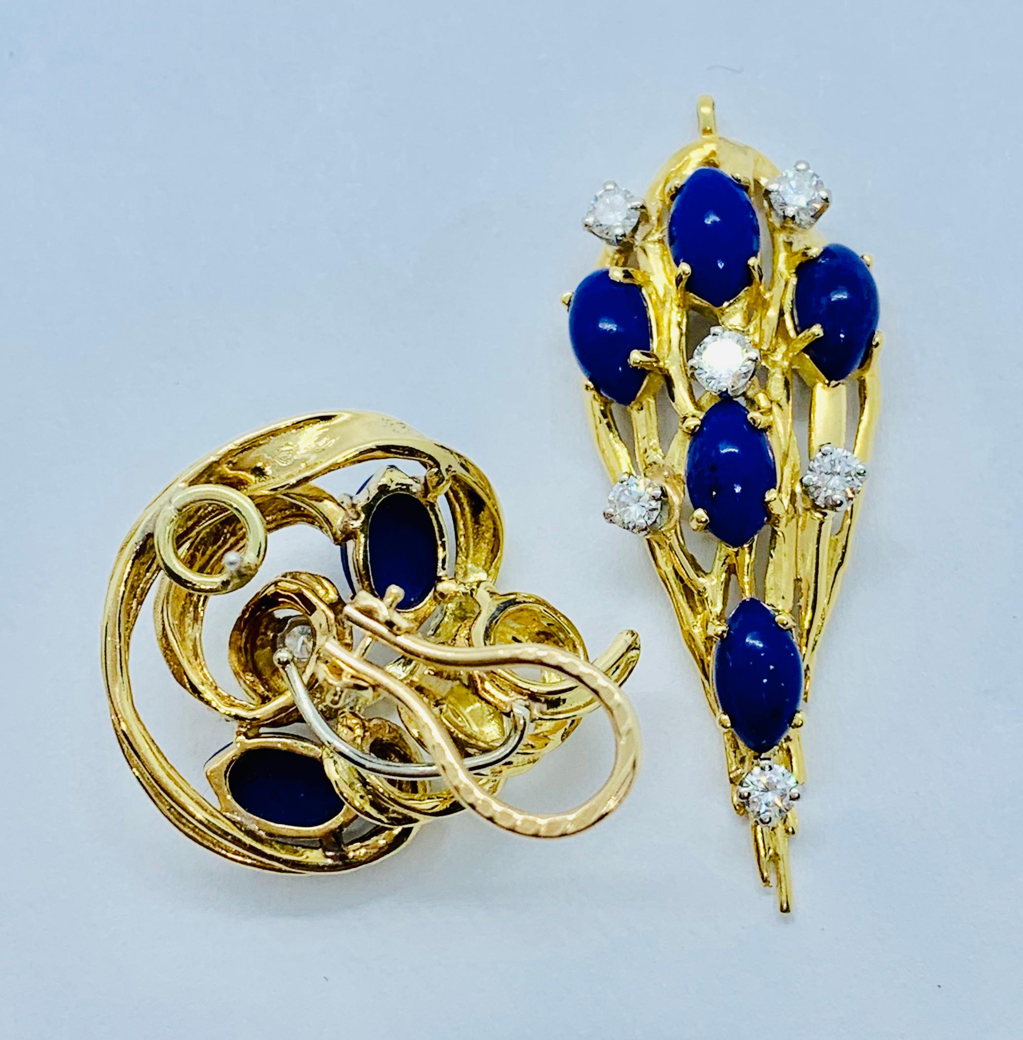 Peter Linderman 18 Karat Yellow Gold, Diamond and Blue Lapis Lazuli Earrings 6
