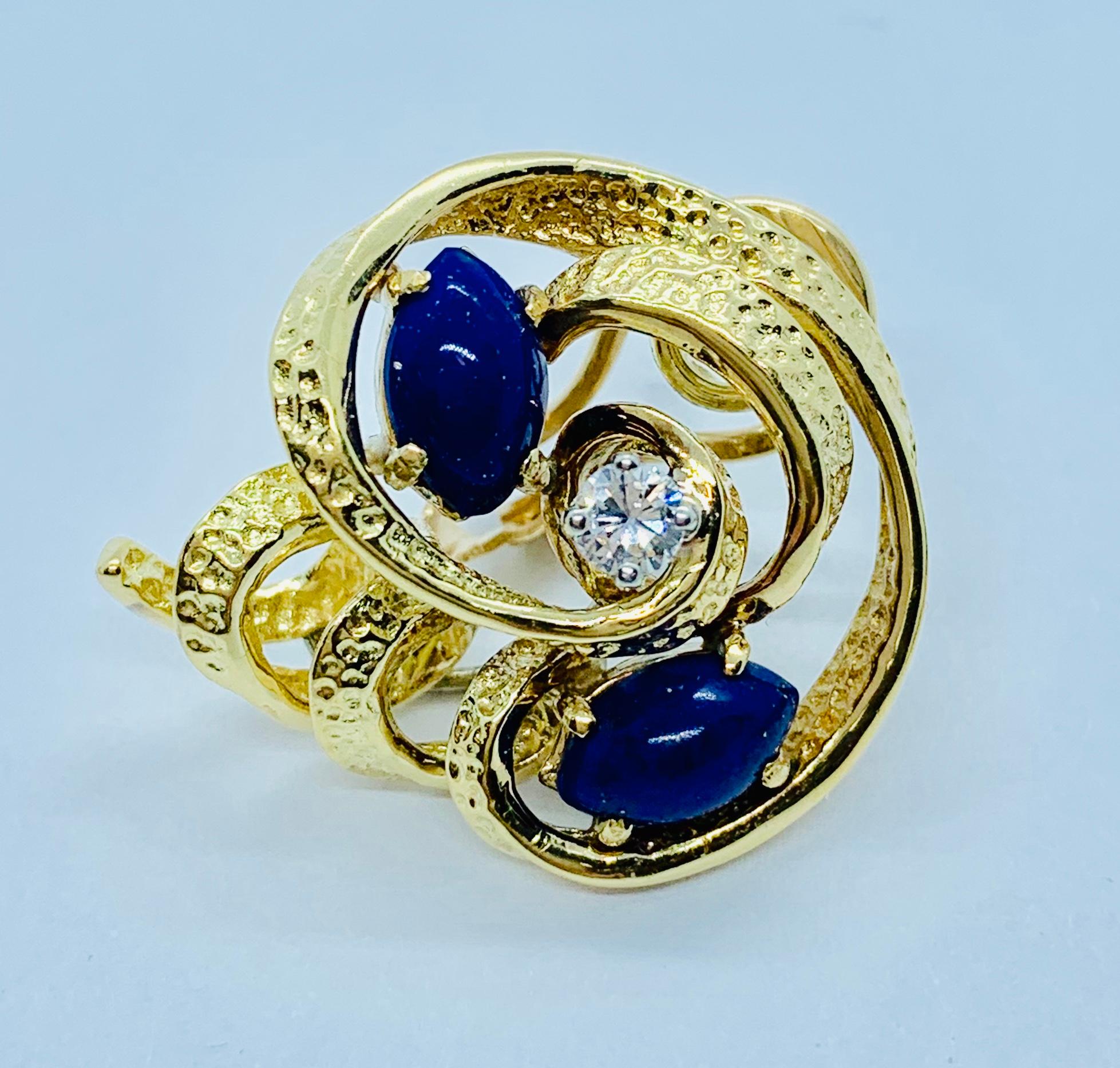 Peter Linderman 18 Karat Yellow Gold, Diamond and Blue Lapis Lazuli Earrings 7