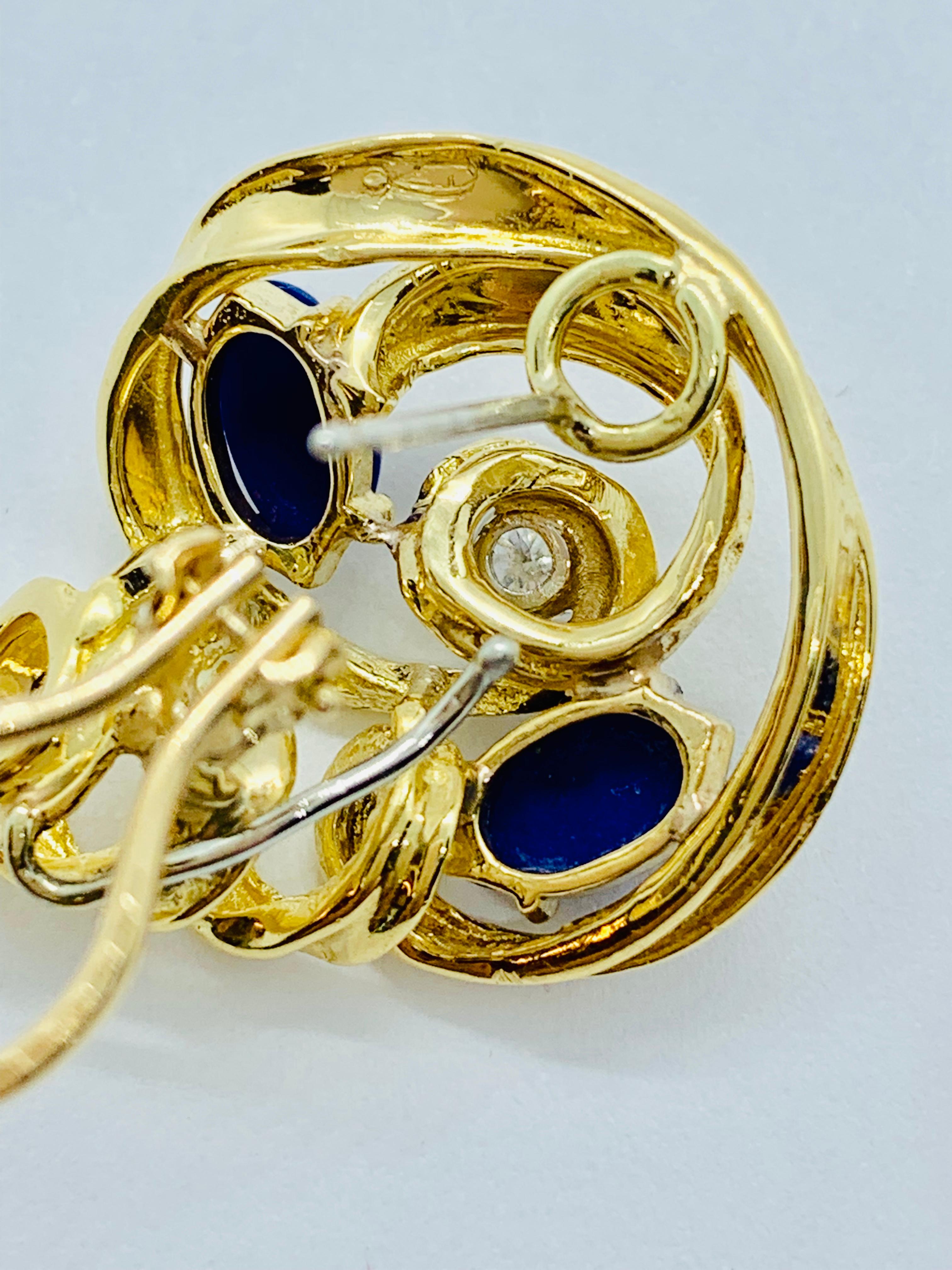 Peter Linderman 18 Karat Yellow Gold, Diamond and Blue Lapis Lazuli Earrings 9
