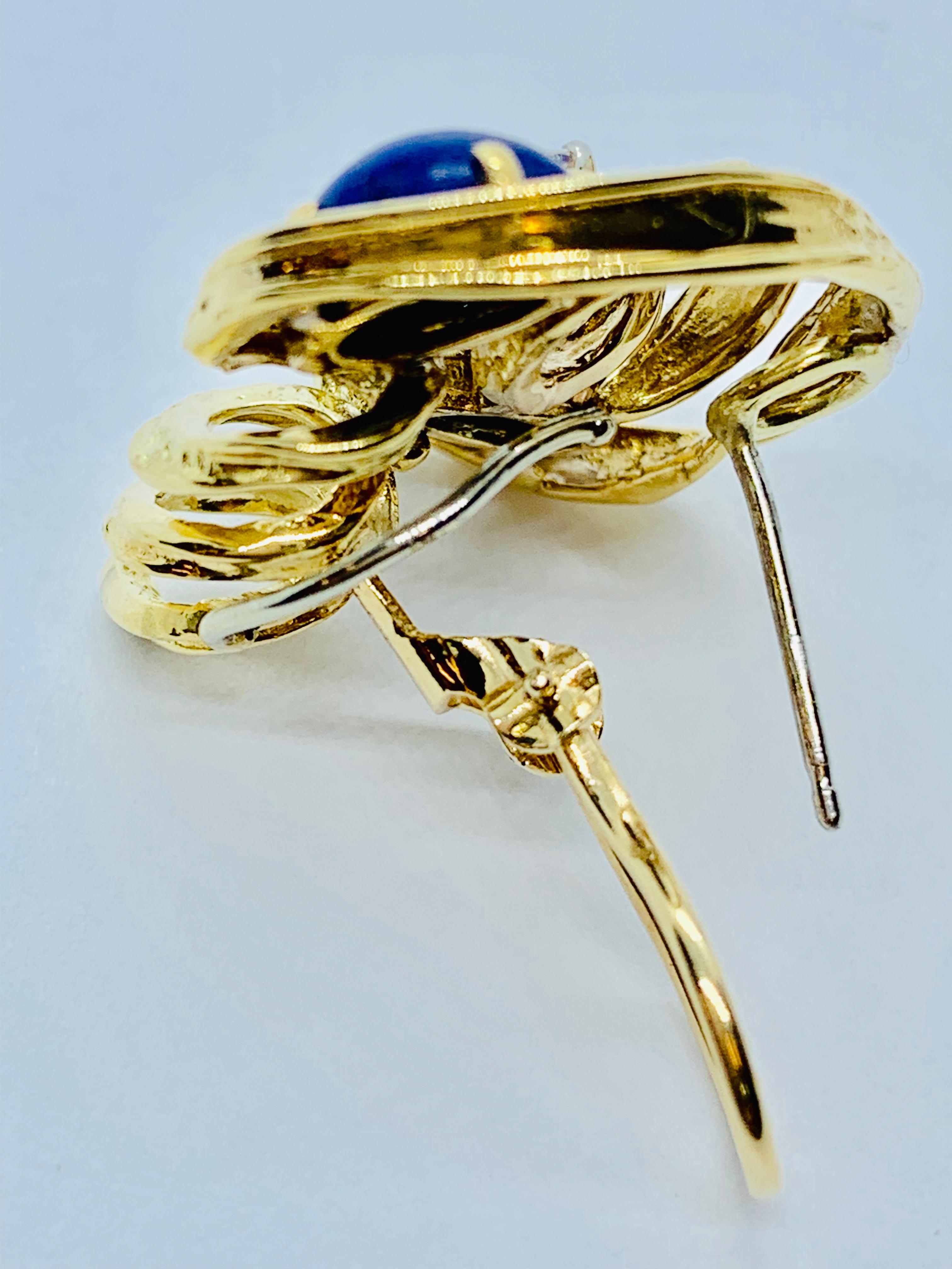 Peter Linderman 18 Karat Yellow Gold, Diamond and Blue Lapis Lazuli Earrings 10