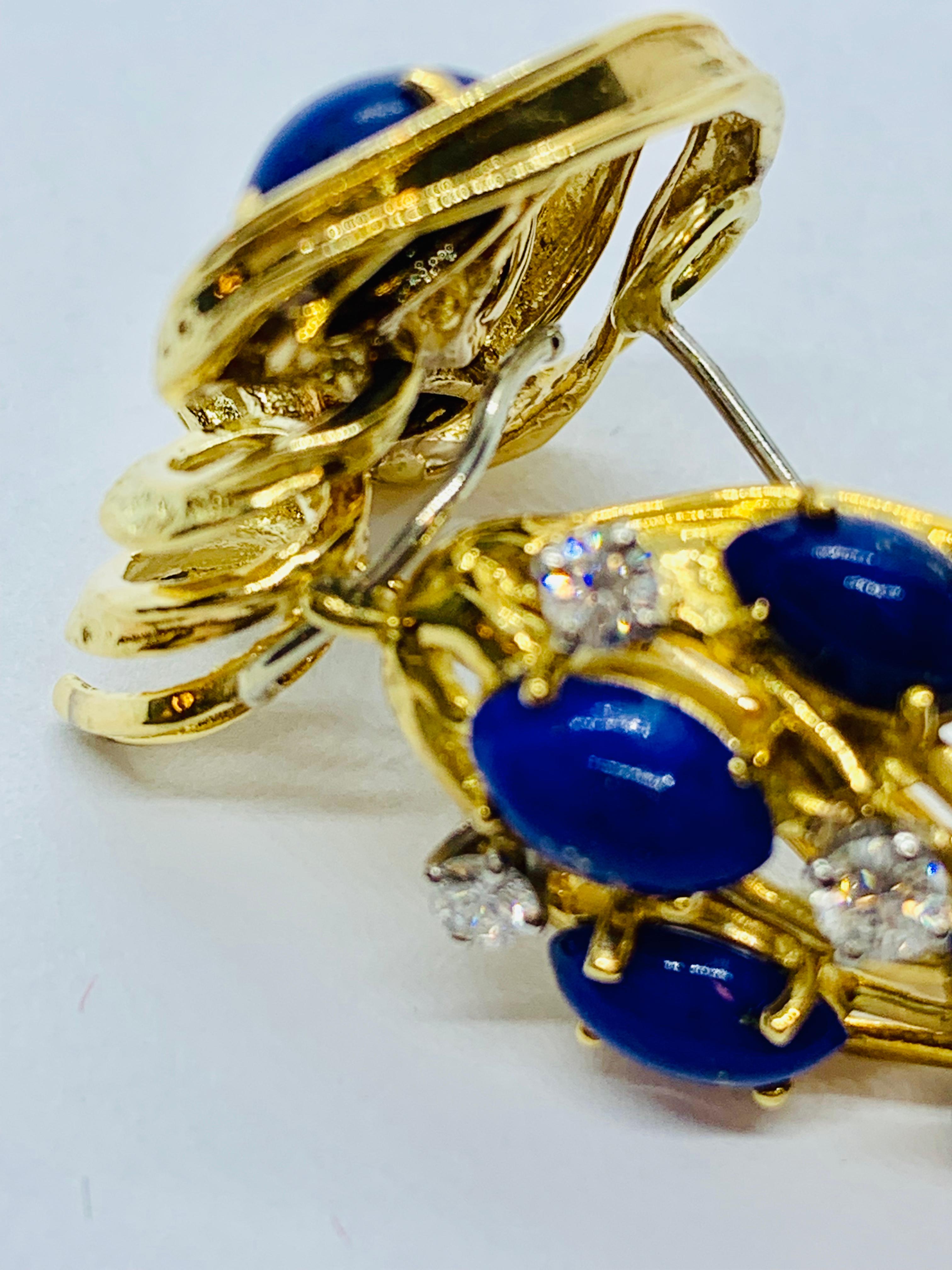 Peter Linderman 18 Karat Yellow Gold, Diamond and Blue Lapis Lazuli Earrings 11