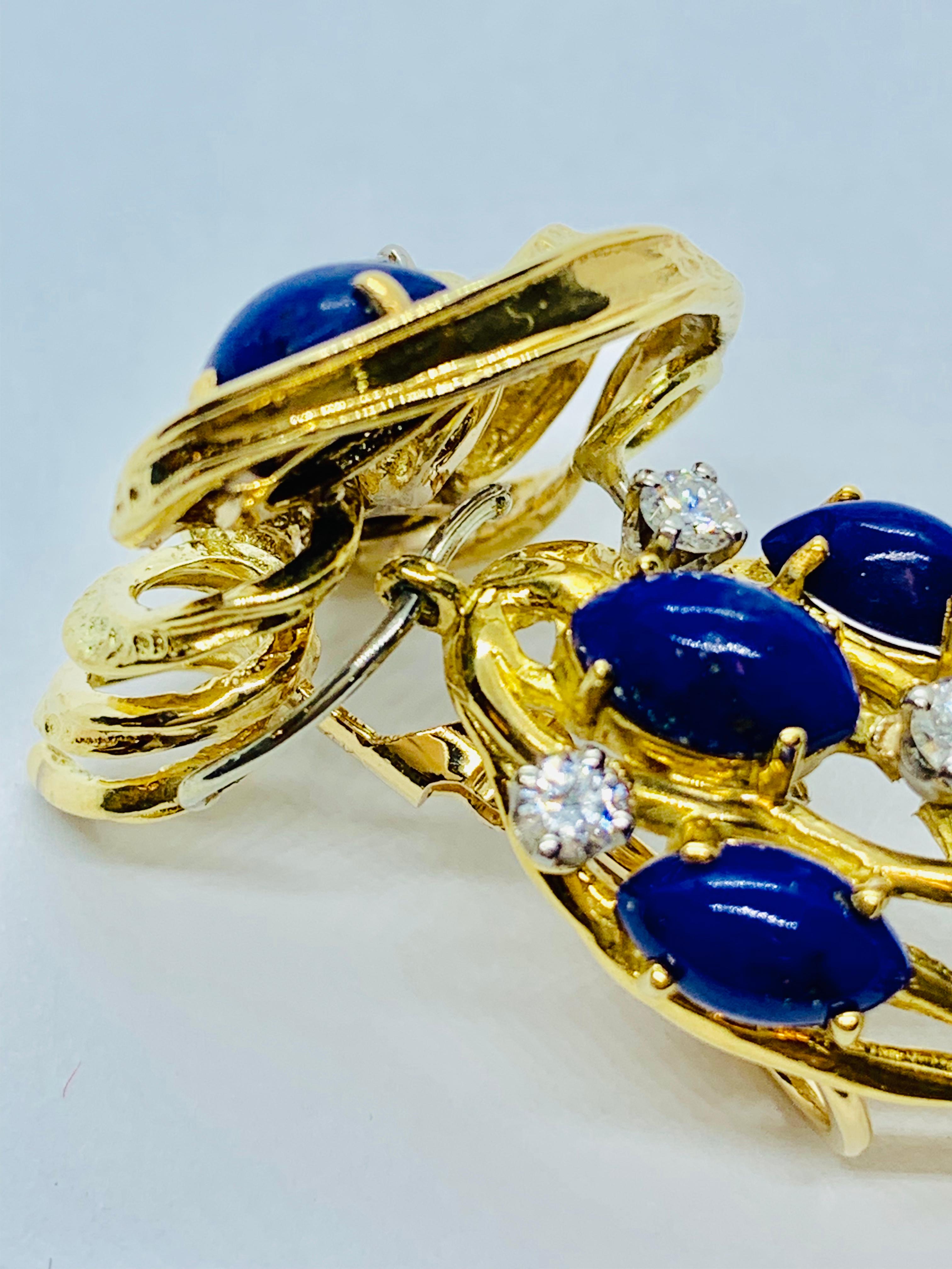 Peter Linderman 18 Karat Yellow Gold, Diamond and Blue Lapis Lazuli Earrings 12