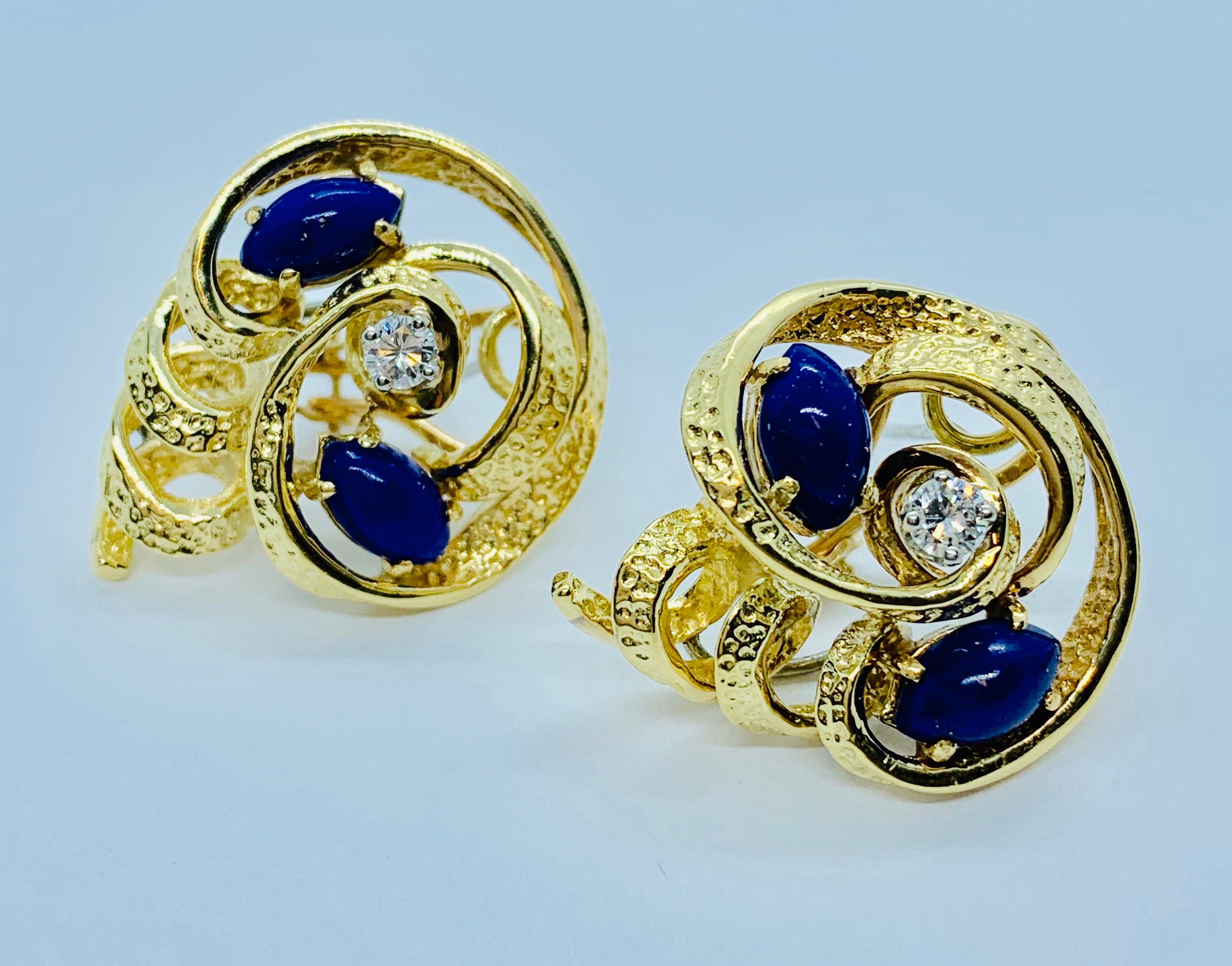 Absolutely Stunning Peter Linderman Dangle Earrings!!!! These are made in 18K Yellow Gold with Diamonds and Cabochon Blue Lapis Lazuli. These Earrings are 2.5 inches long and can be worn two ways as the dangles are removable! See pictures. With