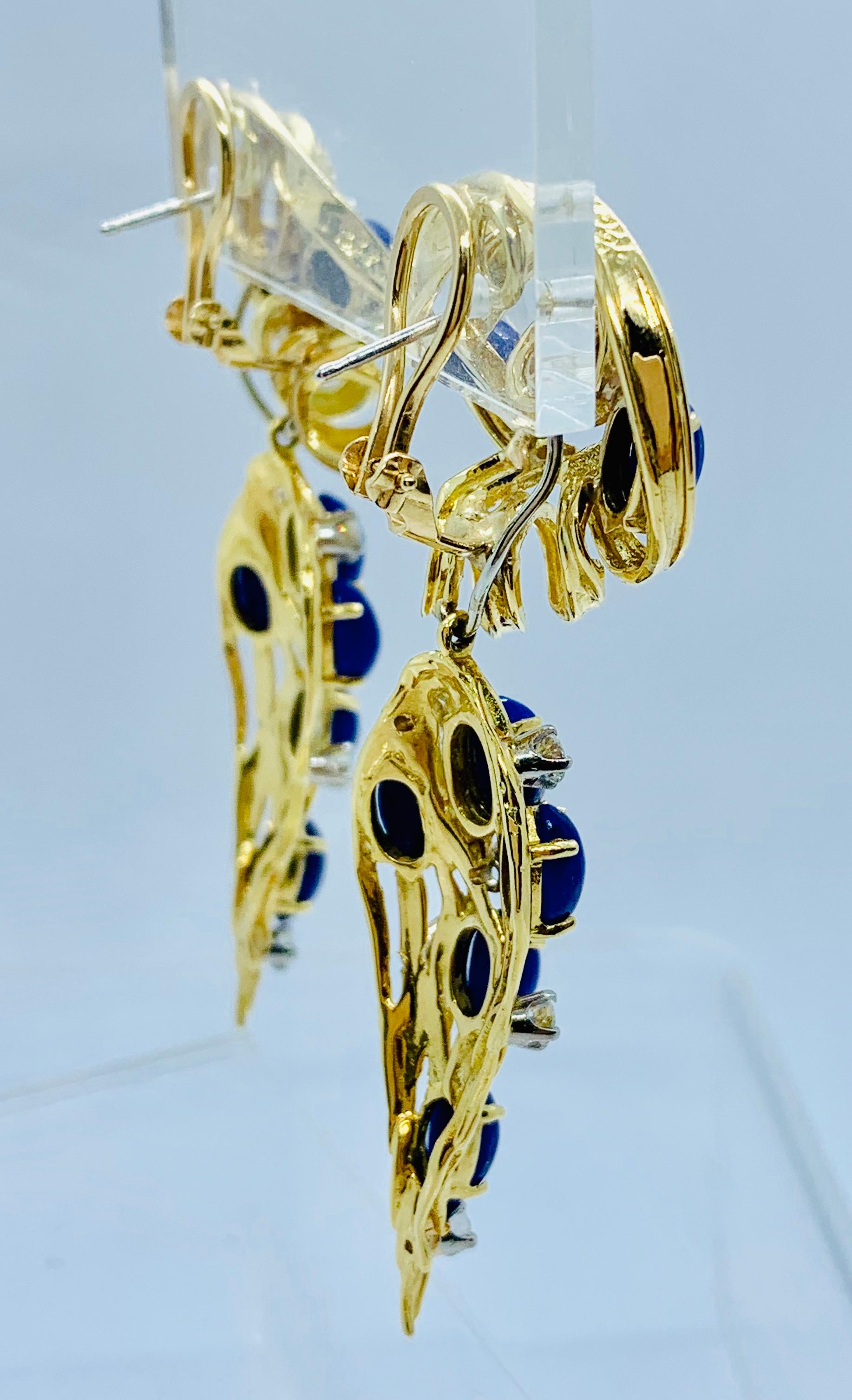 Women's Peter Linderman 18 Karat Yellow Gold, Diamond and Blue Lapis Lazuli Earrings
