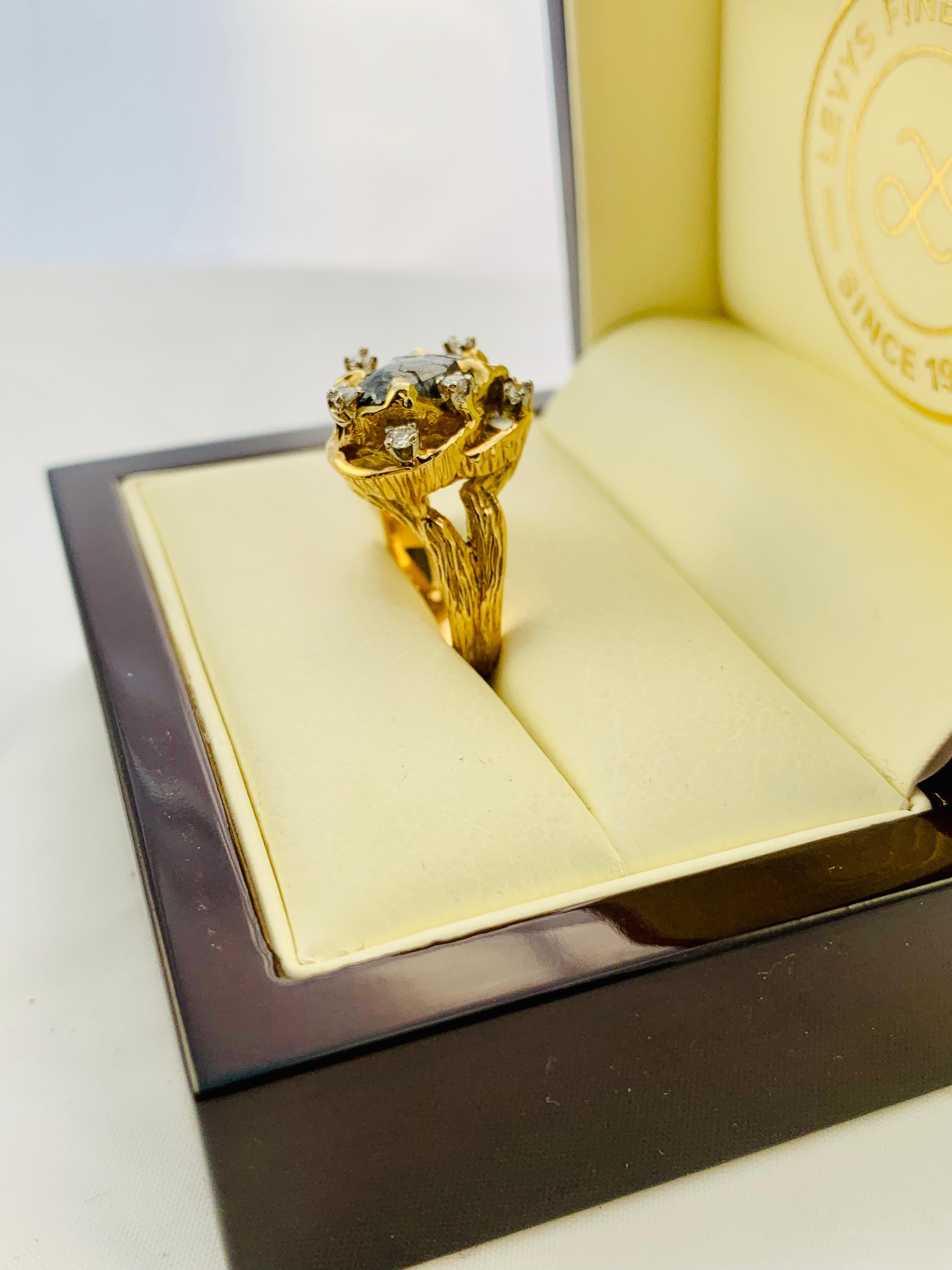 Peter Linderman 18 Karat Yellow Gold, Diamond and Rough Diamond Ladies Ring For Sale 1