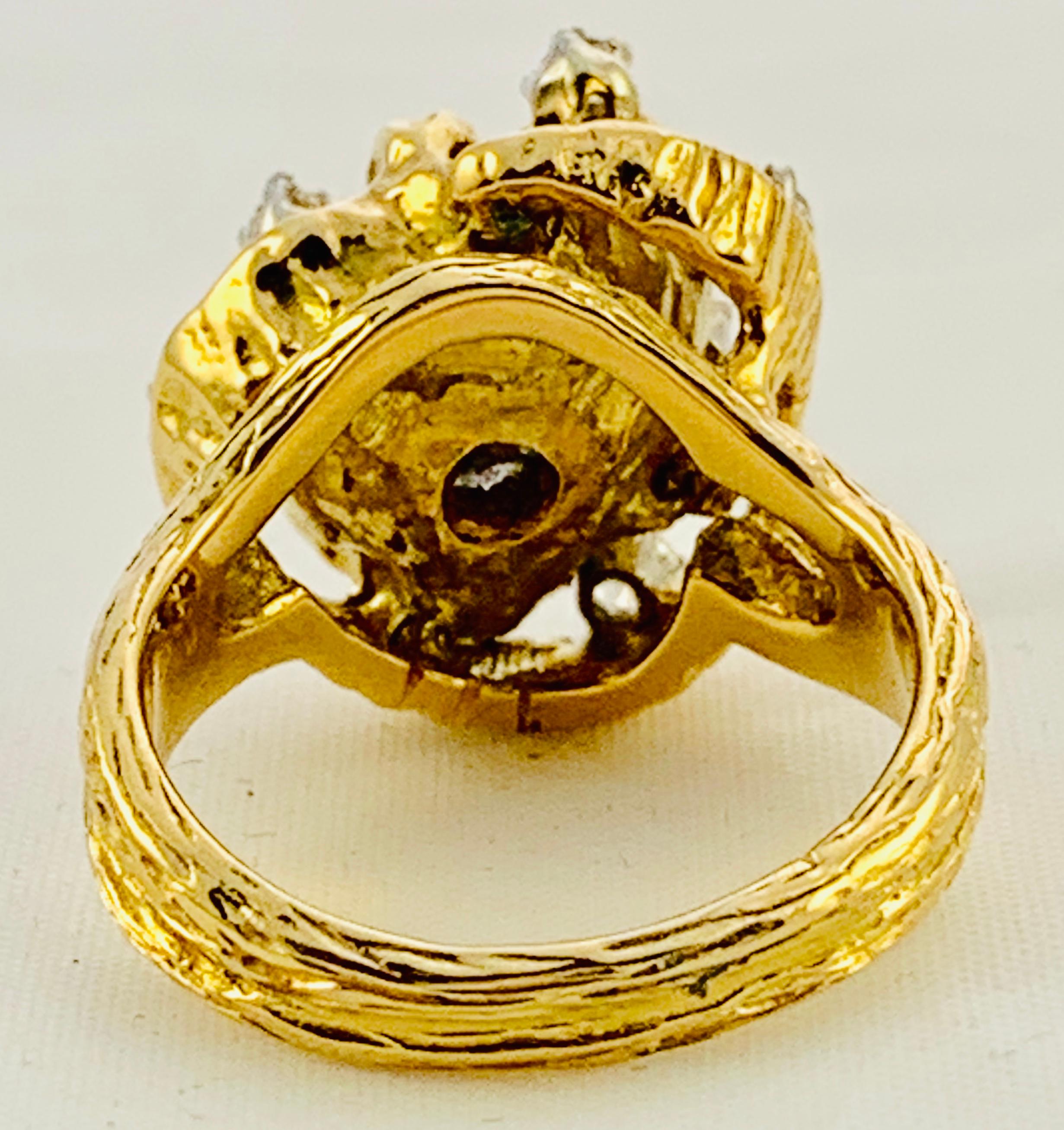 Modernist Peter Linderman 18 Karat Yellow Gold, Diamond and Rough Diamond Ladies Ring For Sale