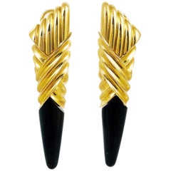 Peter Linderman Designer 18 Karat Yellow Gold and Onyx Icicle Earrings