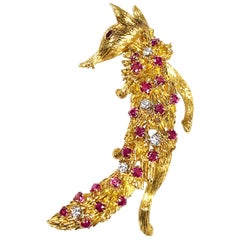 Peter Linderman - Grande broche renard en or jaune et pierres précieuses