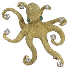 Peter Linderman Yellow Gold and Gem set Octopus brooch