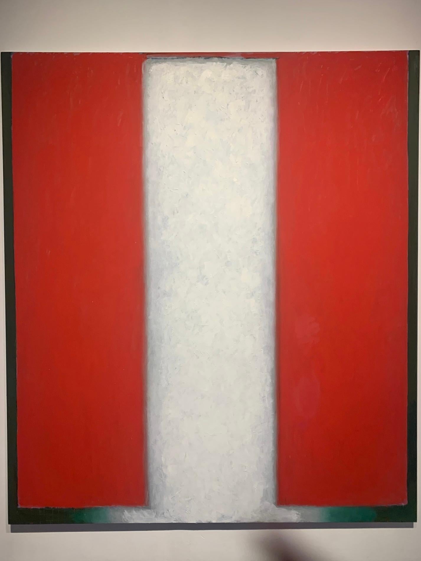 Peter Lodato Abstract Painting - Vermillion, Green & White