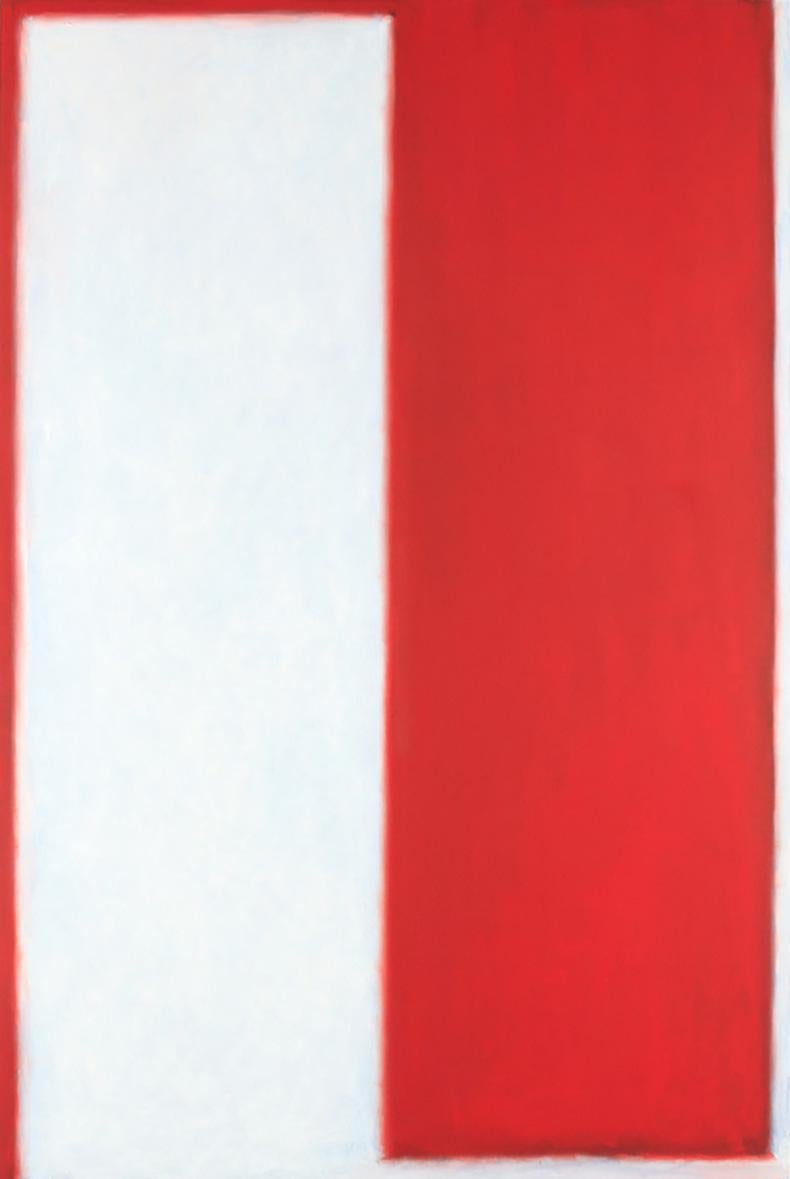Peter Lodato Abstract Painting – Weiße und rote Nummer zwei