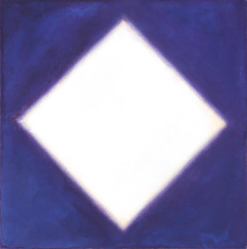 Peter Lodato Abstract Painting - White Diamond on Blue
