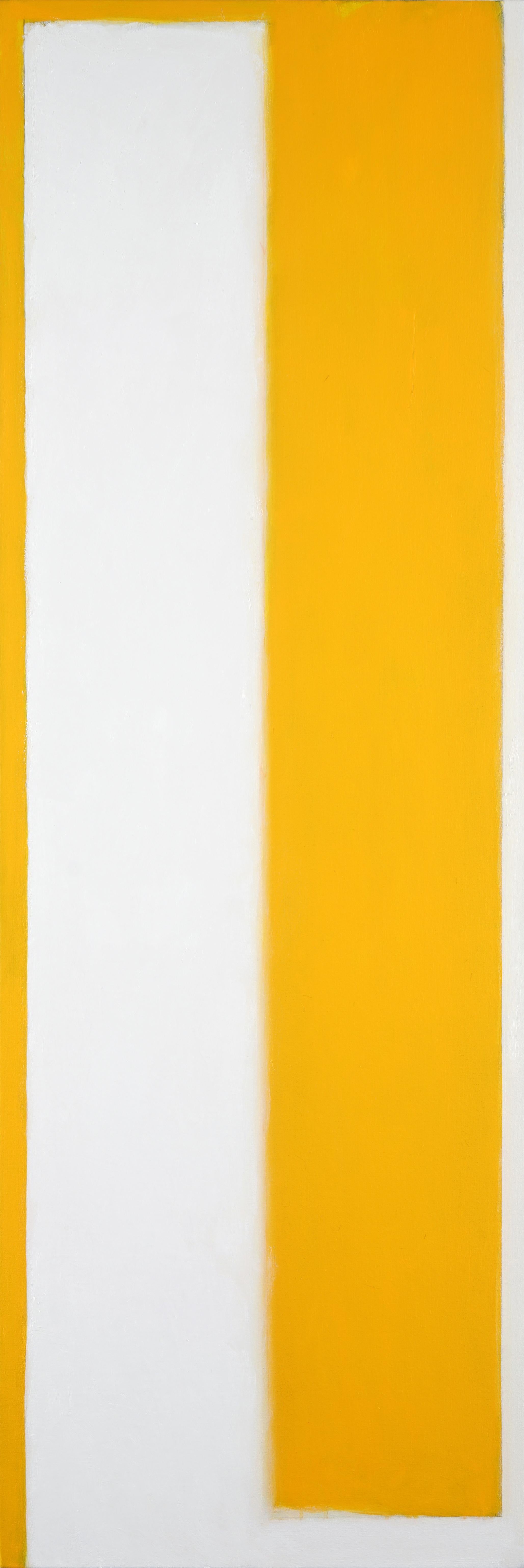 Peter Lodato Abstract Painting - Yin & Yang (White over Yellow)
