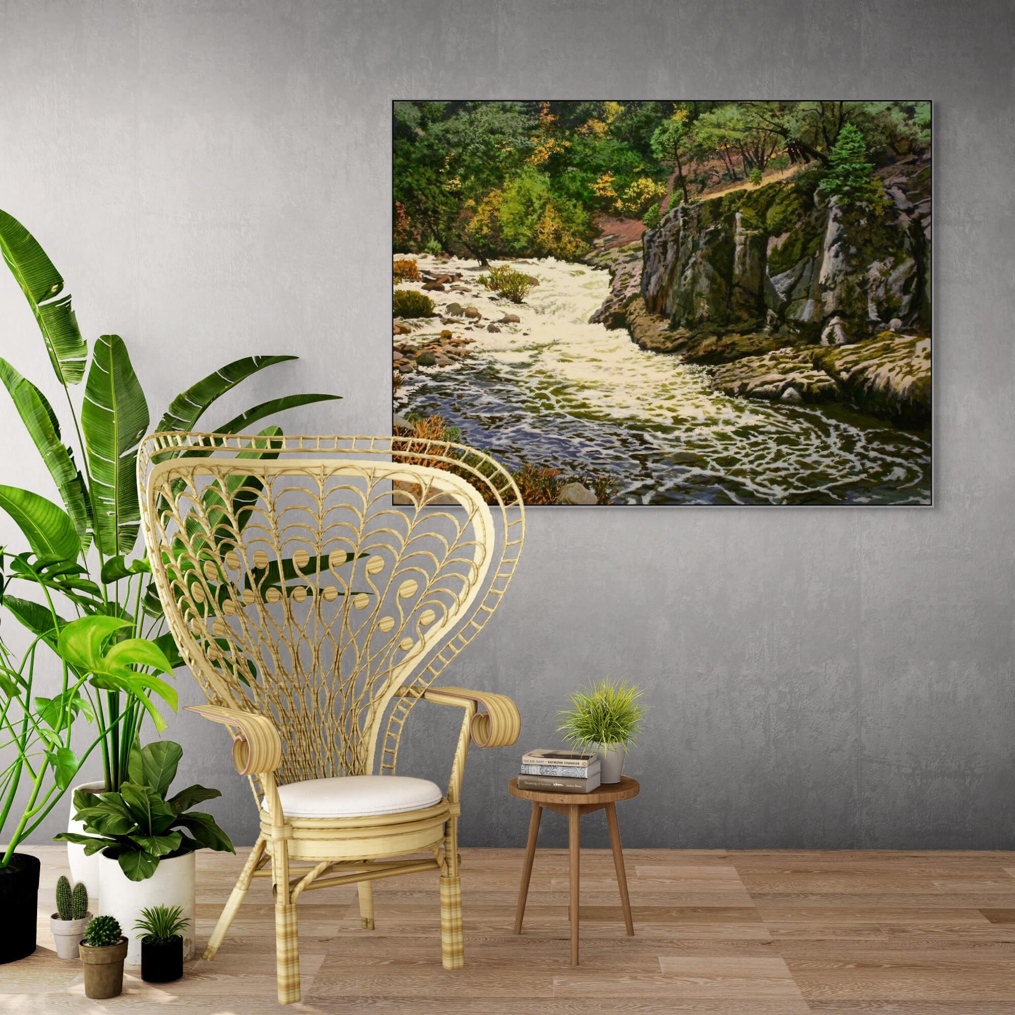 Un fiume lo attraversa - Painting Contemporaneo di Peter Loftus