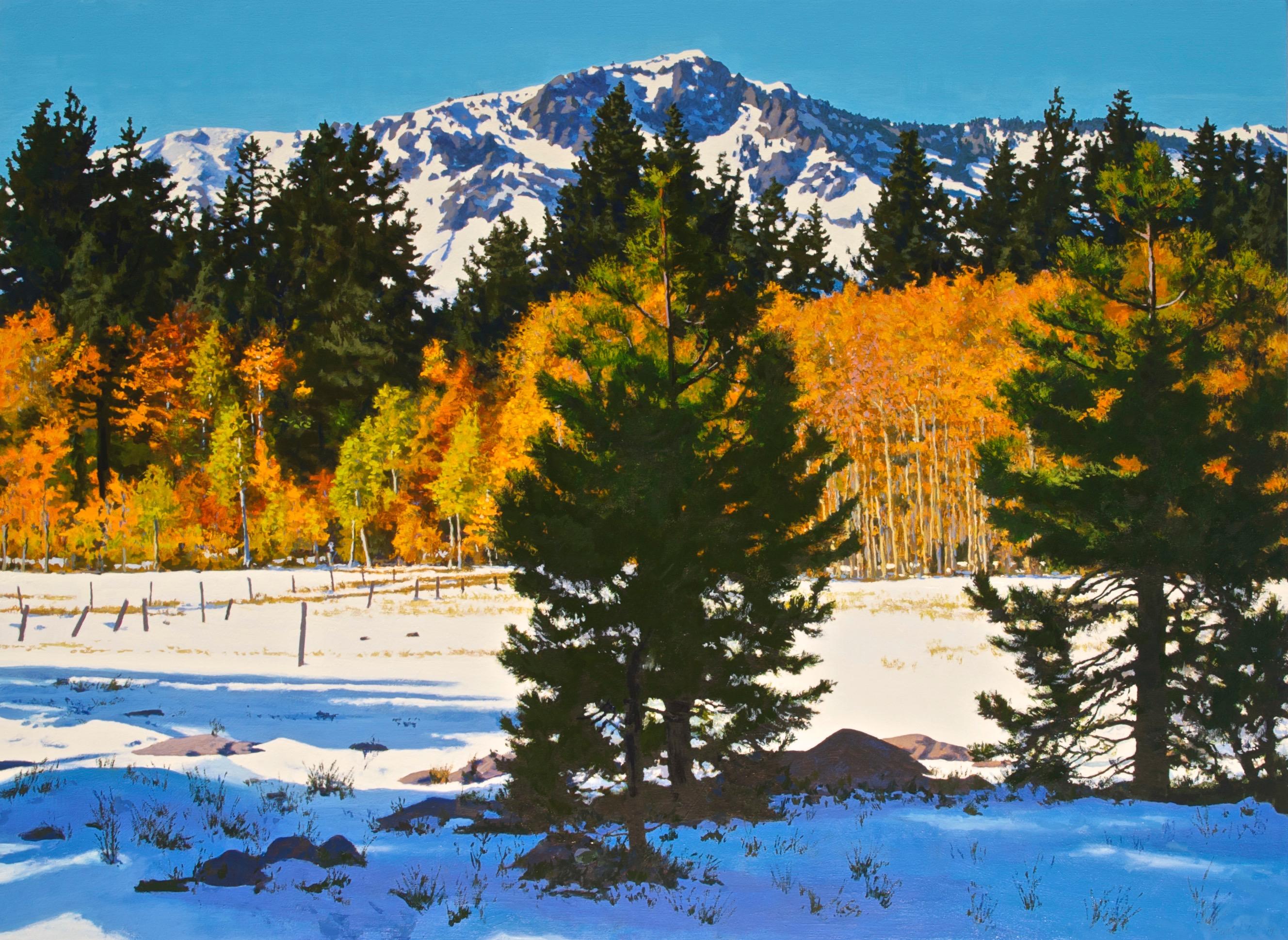 Peter Loftus Still-Life Painting - Autumn Snow at Fallen Leaf