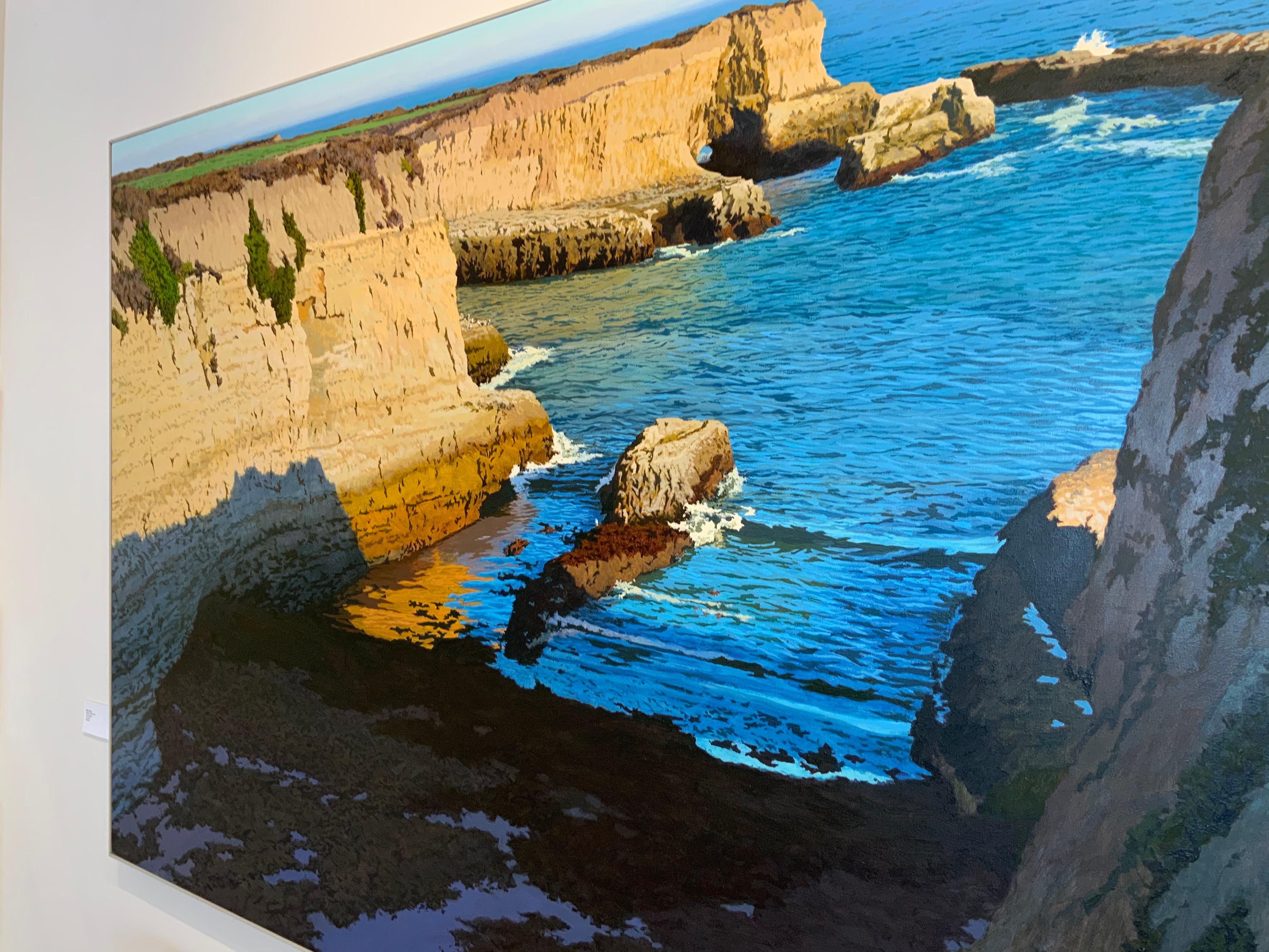 Bluffs en Wilder  / naturaleza realista 52x80 pulg. óleo sobre lienzo paitning - Still-Life Painting Negro de Peter Loftus