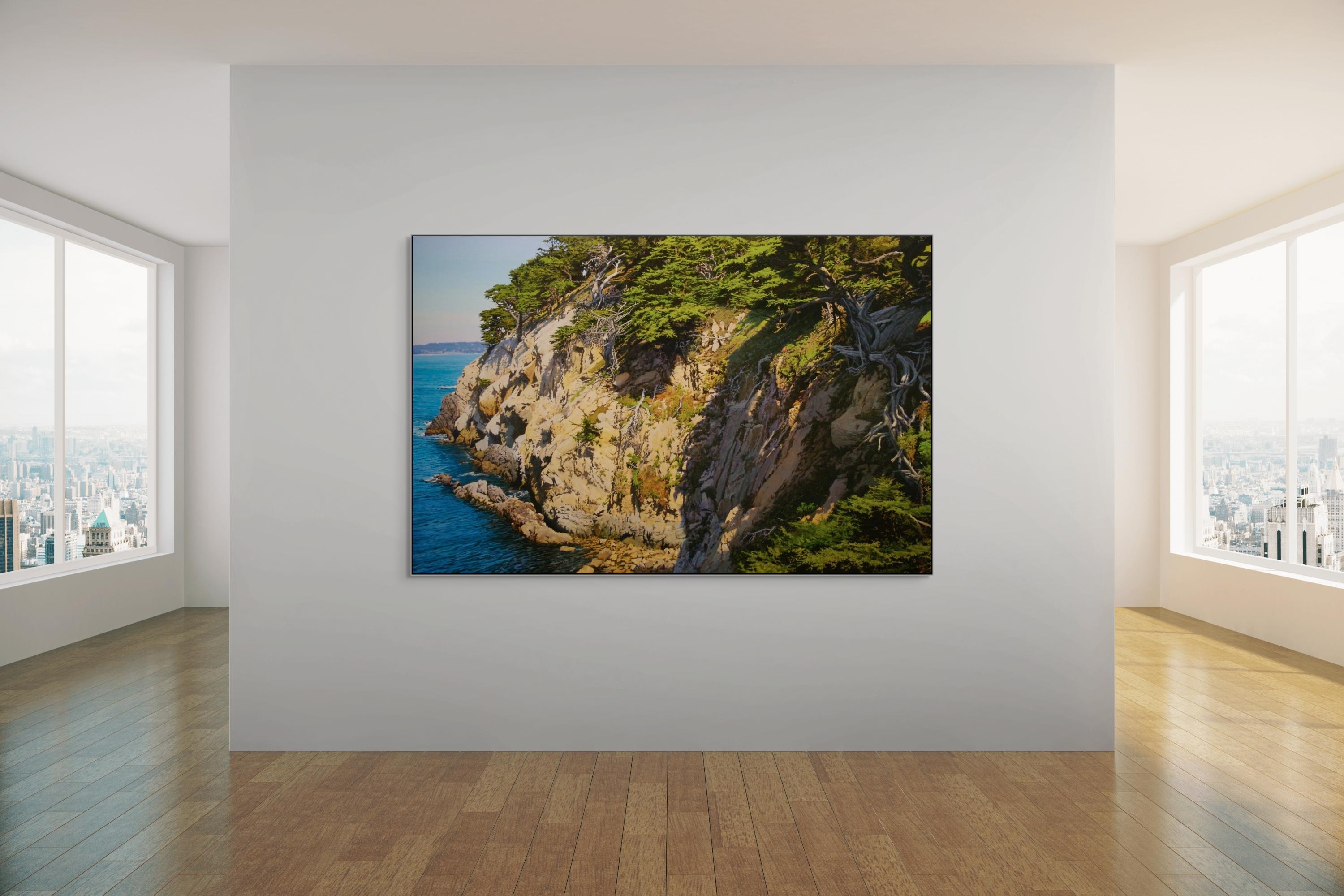 Cala del Ciprés  / gran naturaleza realista óleo sobre lienzo 52x80 pulg. en venta 2