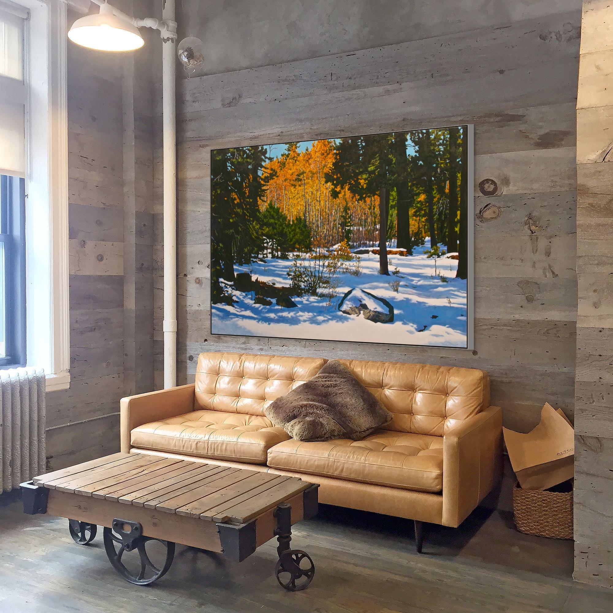 Sendero de las Hojas Caídas en la Nieve - Painting Contemporáneo de Peter Loftus