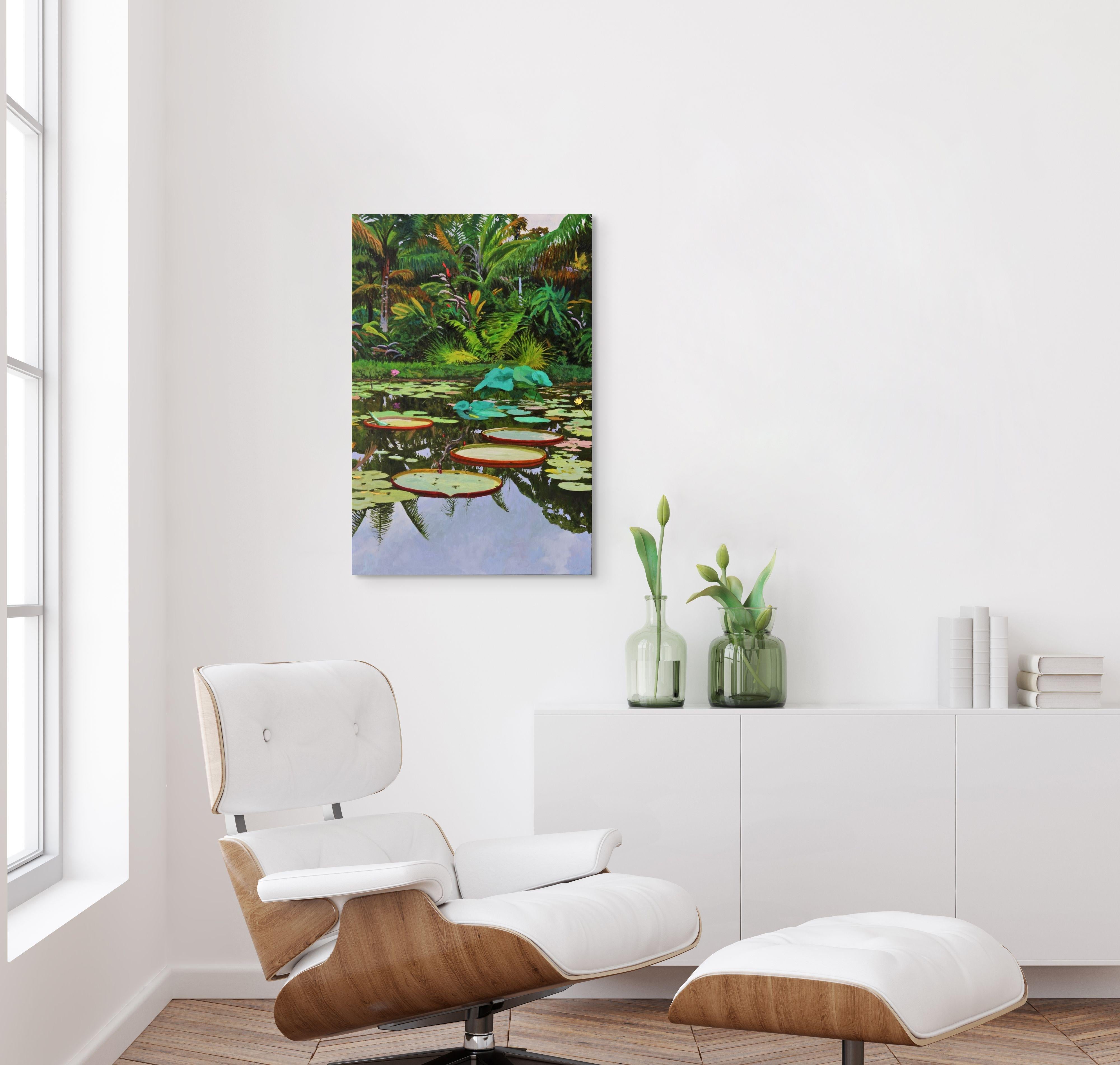 Lily Pond at Pana'ewa / oil on canvas painting - 36 x 24 inches - Painting by Peter Loftus