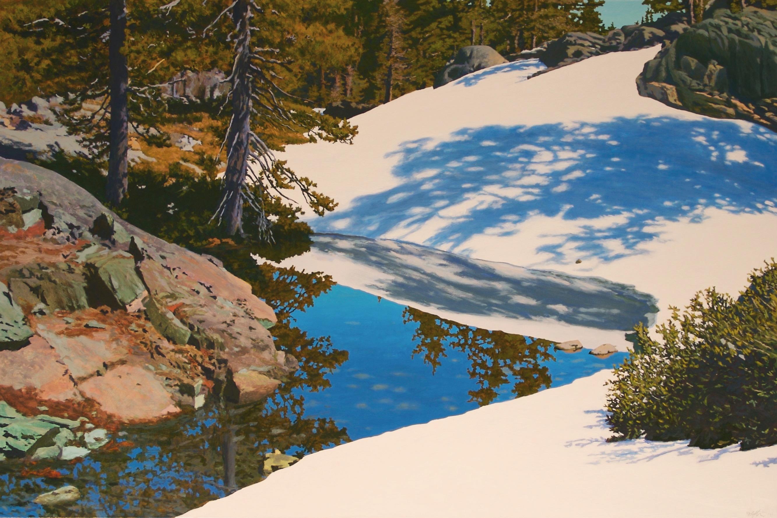 Still-Life Painting de Peter Loftus - Nieve derretida / óleo sobre lienzo paisaje 44 x 66 pulgadas