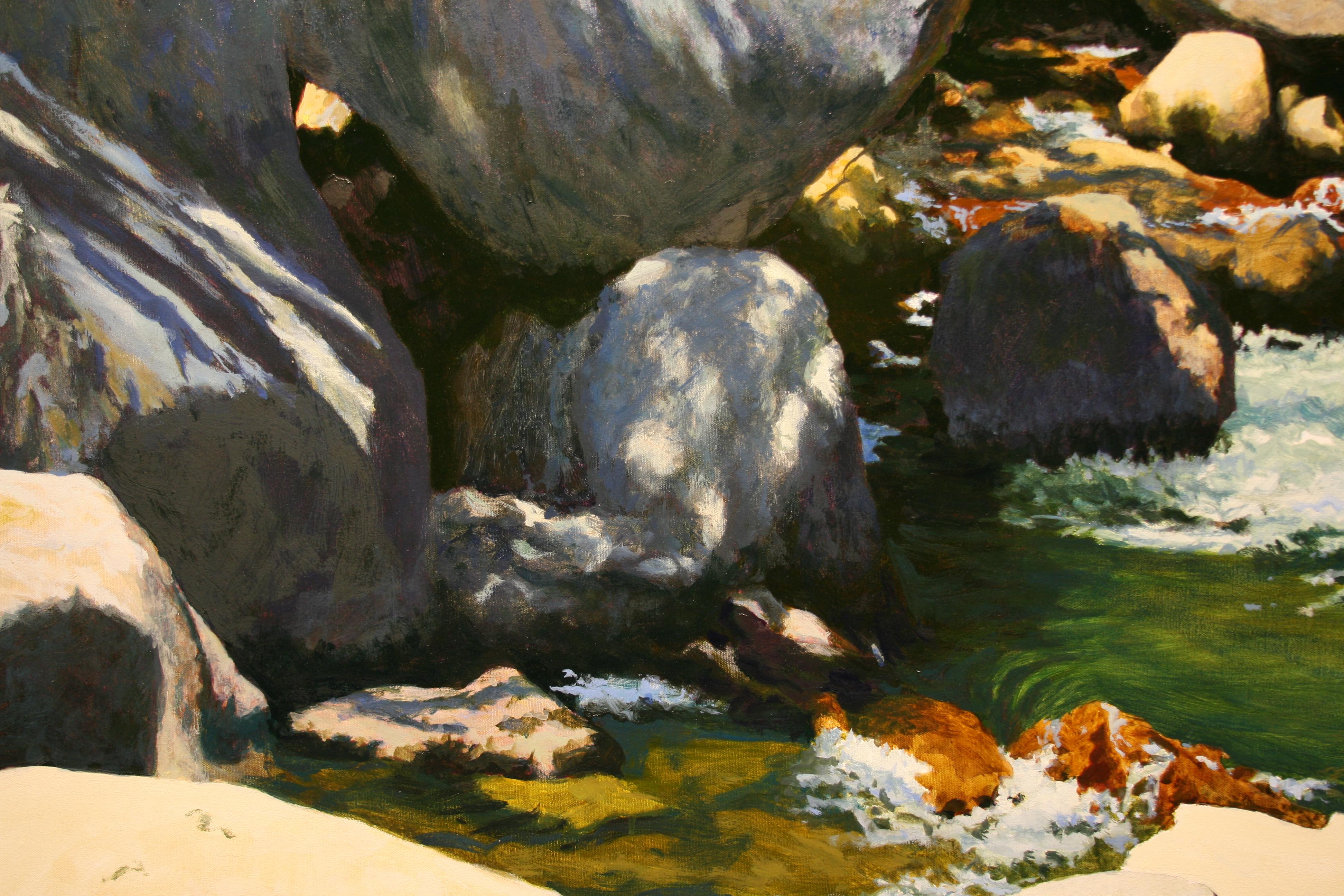 Rapide sul Carson / olio su tela - pittura fluviale - Painting di Peter Loftus