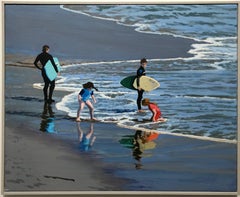 Reflections / surfers and children in oll on canvas