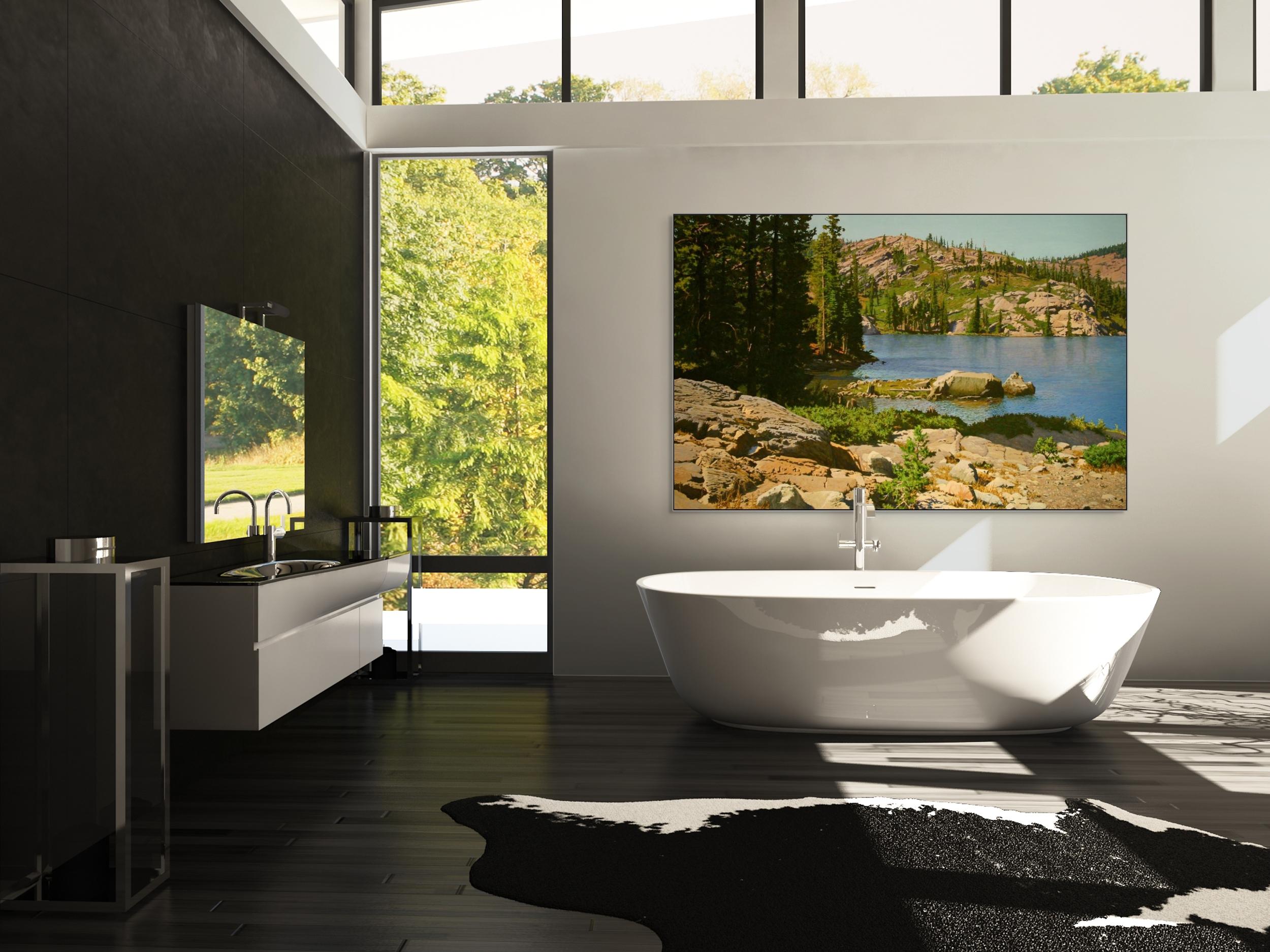 Lago Salmón / óleo sobre lienzo 52 x 80 pulgadas - Painting de Peter Loftus