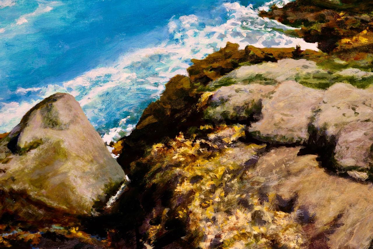Seaworld: Mendocino / oil on canvas painting - 40 x 60 inches - Painting by Peter Loftus