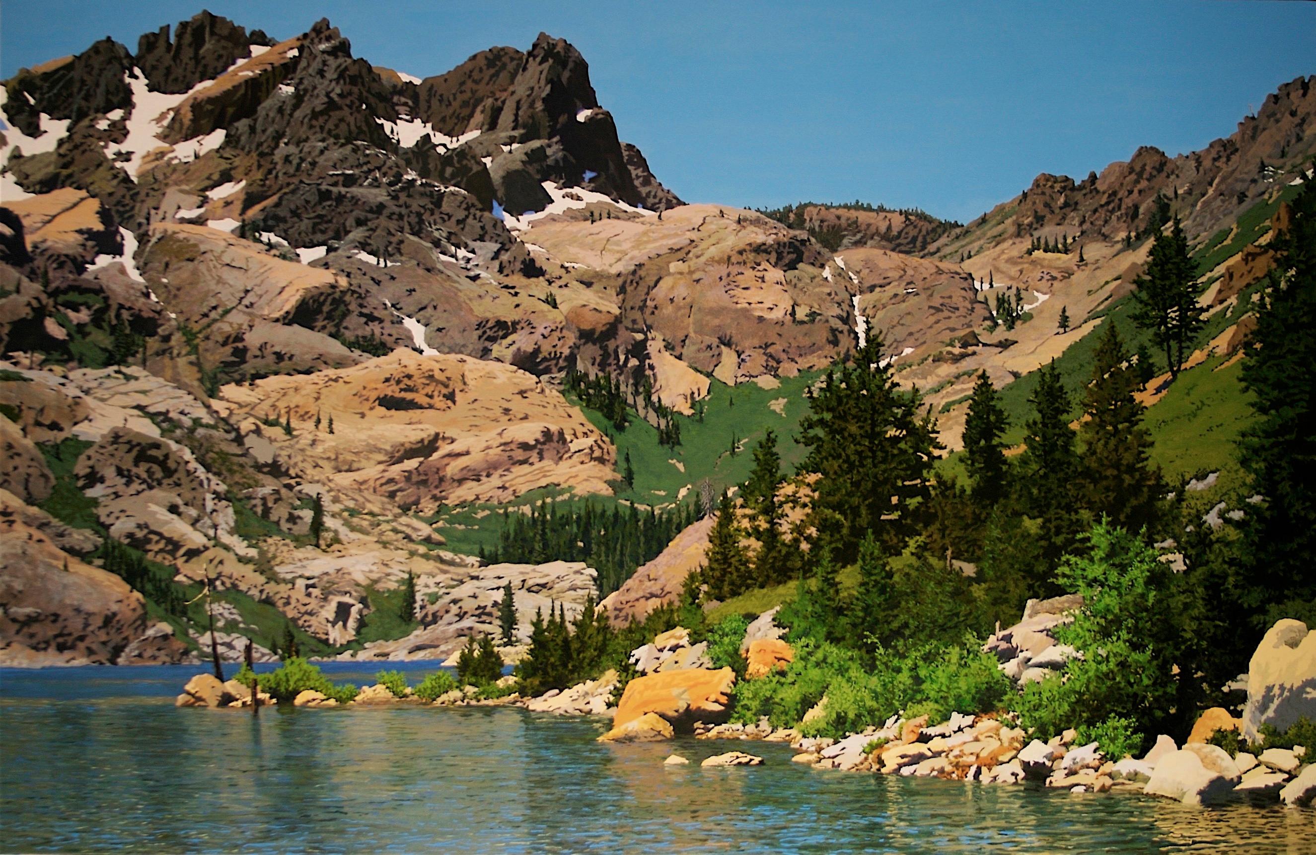 Peter Loftus Landscape Painting - Sierra Buttes with Residual Snow / oil on canvas 52 x 80 inches