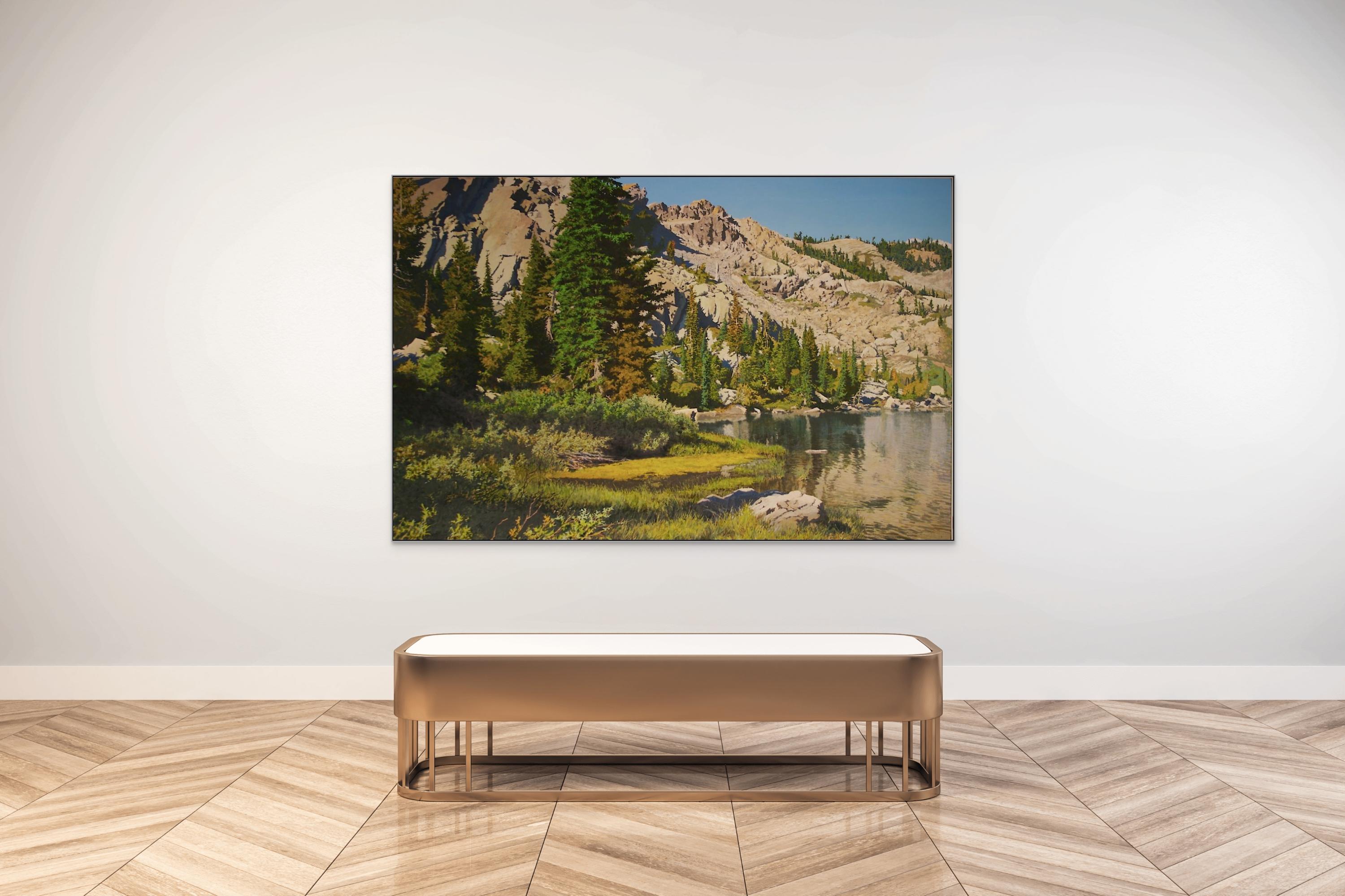 La orilla del lago Redondo / naturaleza realista Cuadro al óleo sobre lienzo de 52x80 pulg. - Landscape Painting Marrón de Peter Loftus
