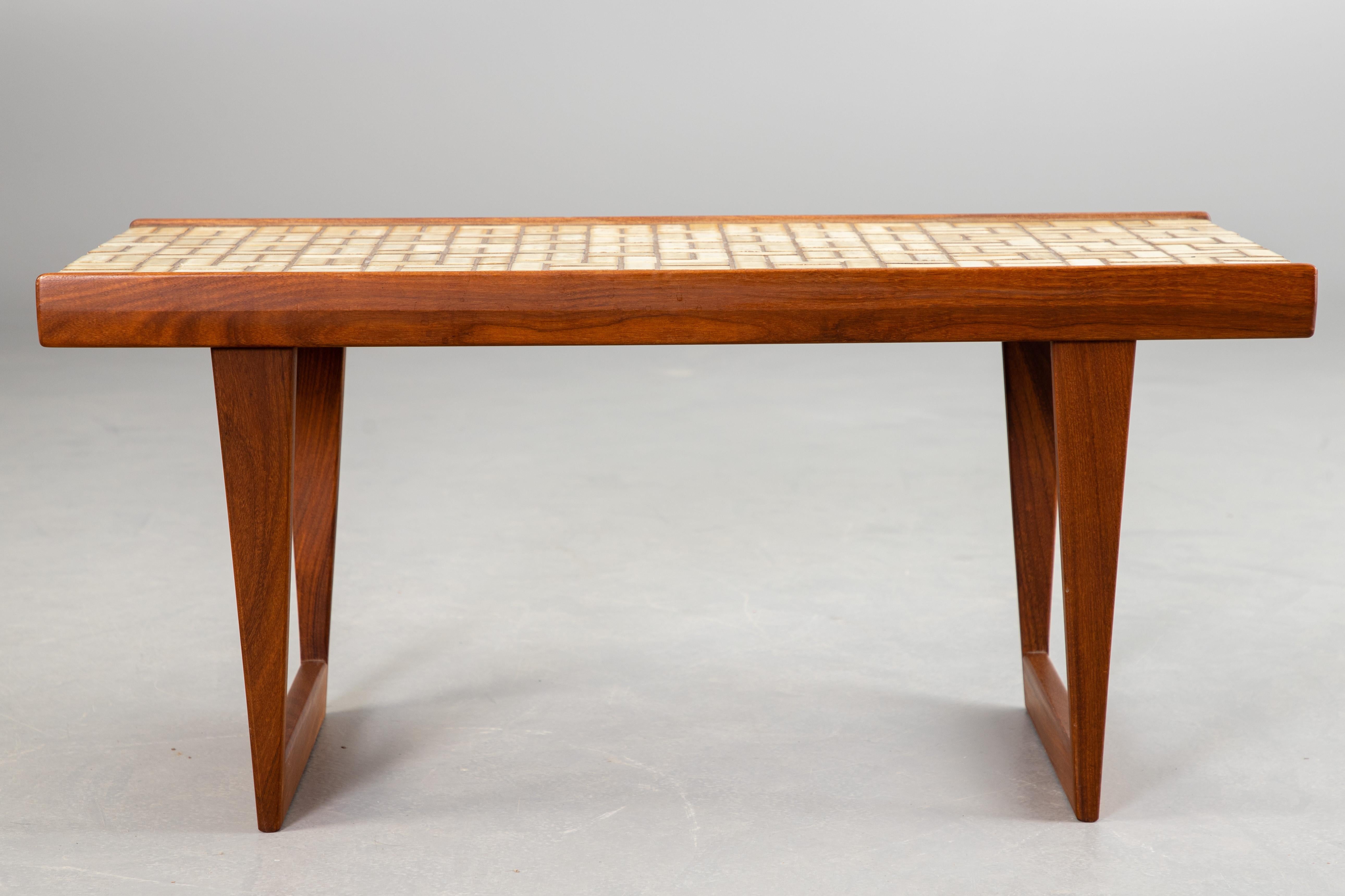 Mosaic Peter Lovig coffee table teak and ceramic Denmark 1950 Stamped For Sale