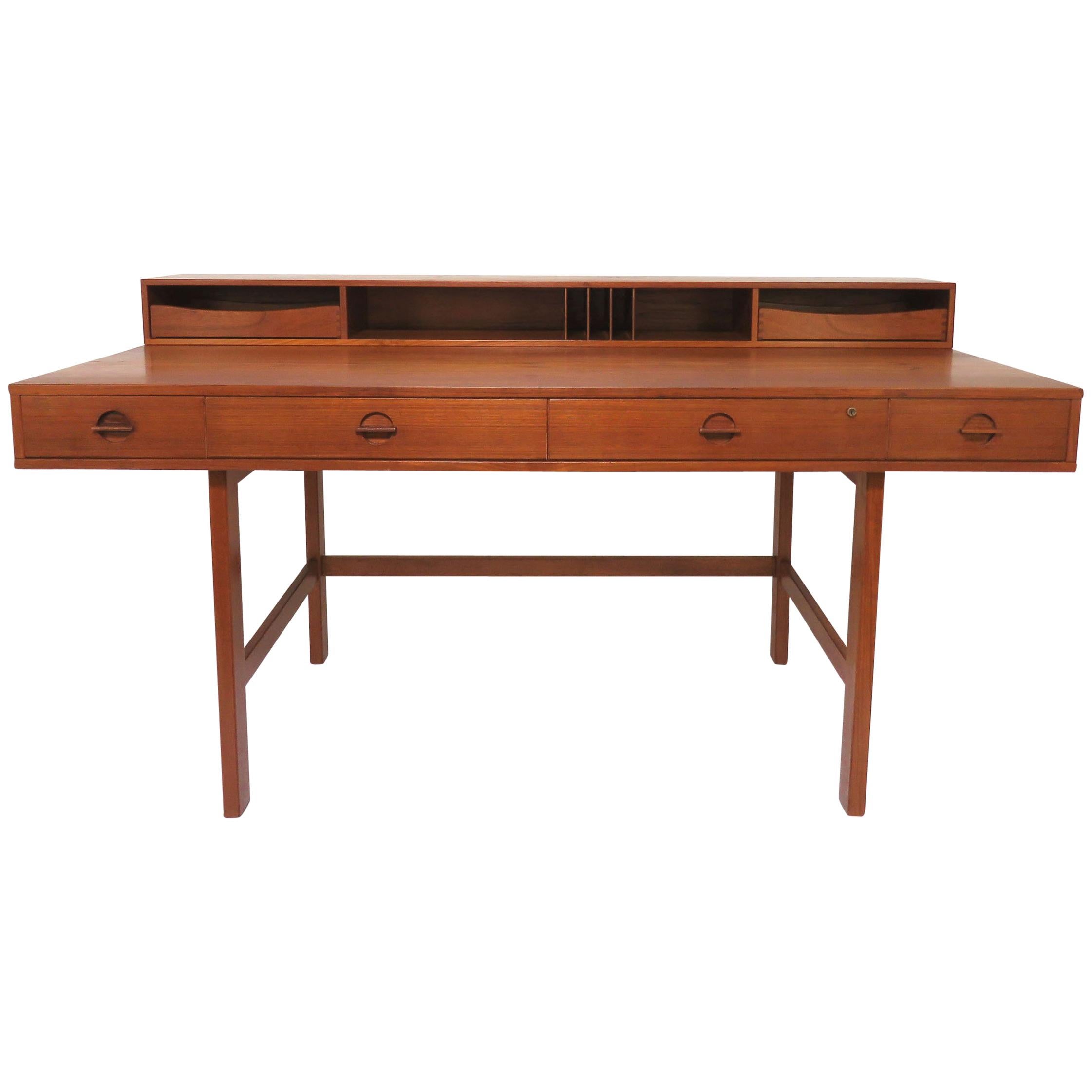 Peter Lovig Nielsen Flip Top Danish Teak Desk, circa Early 1970s