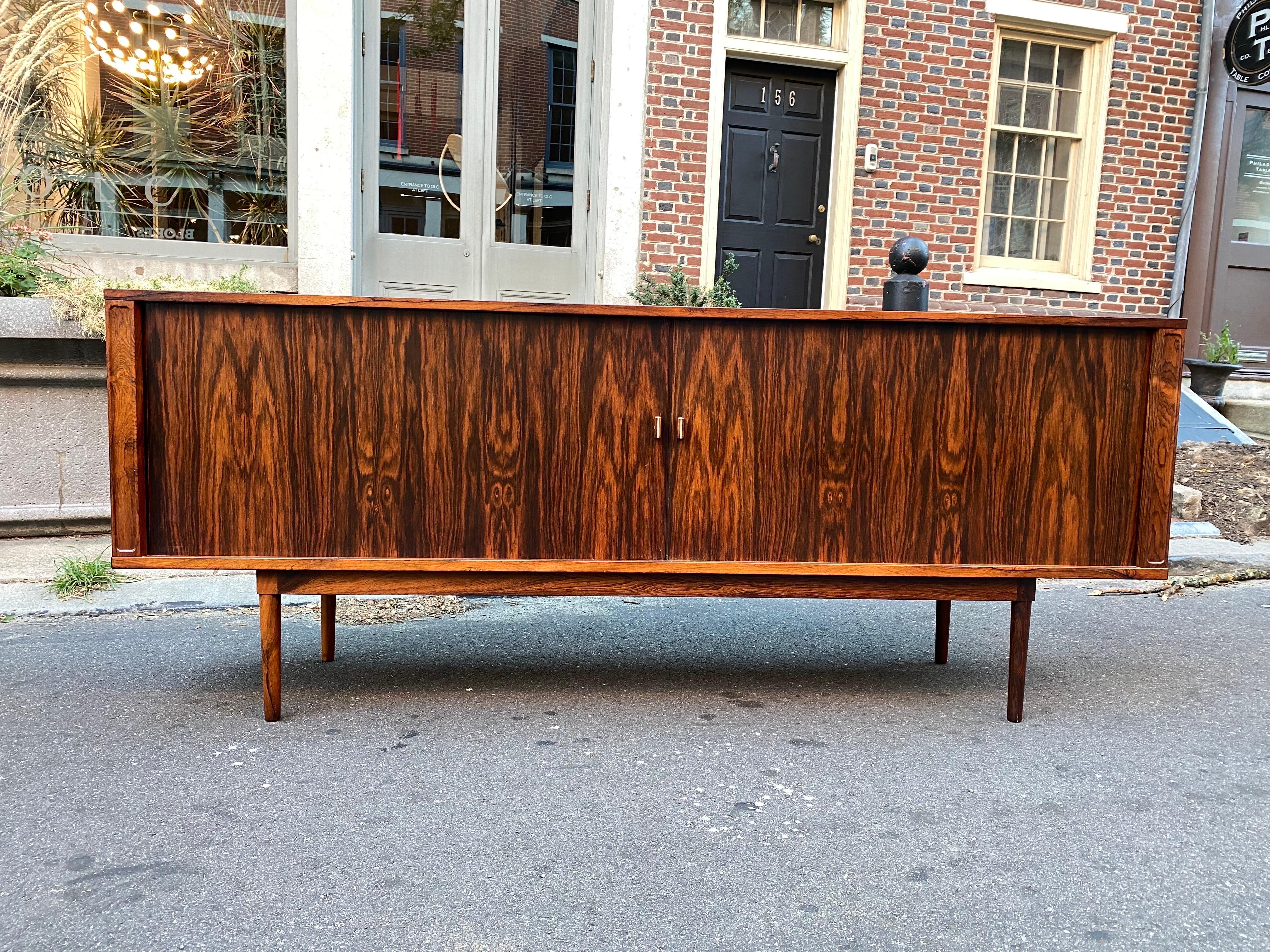 Scandinavian Modern Peter Lovig Nielsen Rosewood Tambour Door Credenza For Sale