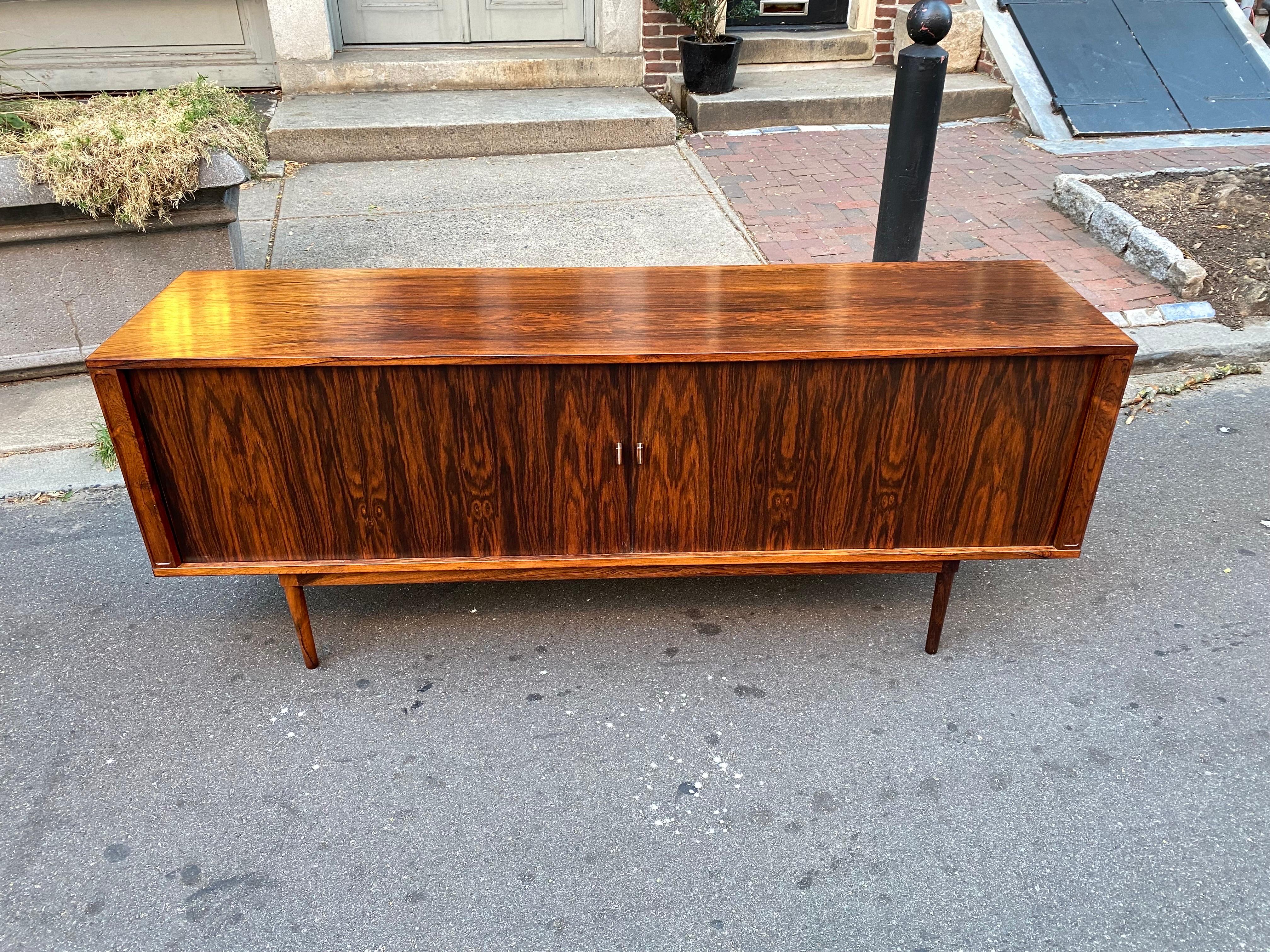 Danish Peter Lovig Nielsen Rosewood Tambour Door Credenza For Sale