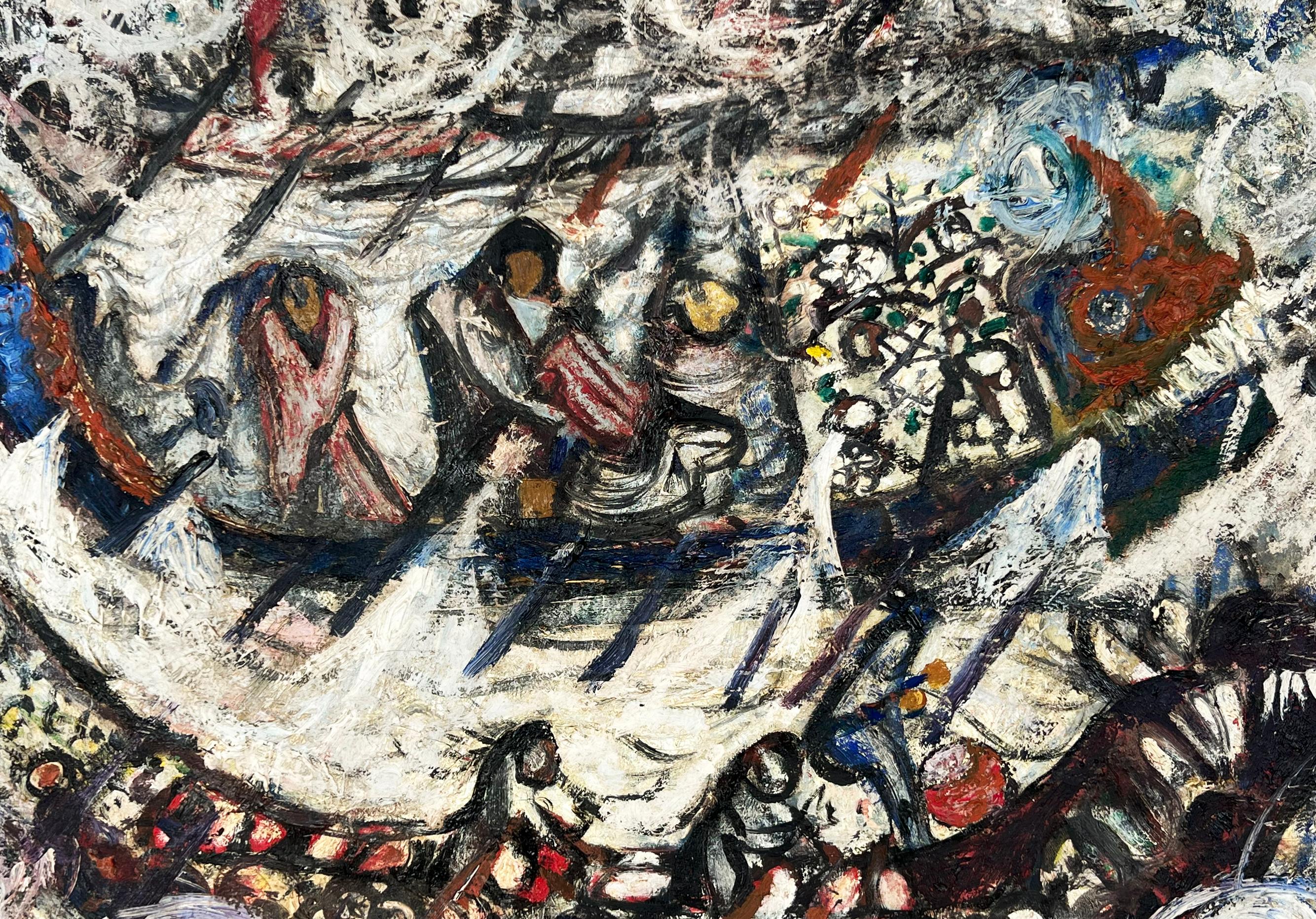 Barche del drago Capodanno cinese San Francisco Bay Area Olio originale su tela 1960 - Painting di Peter Lowe