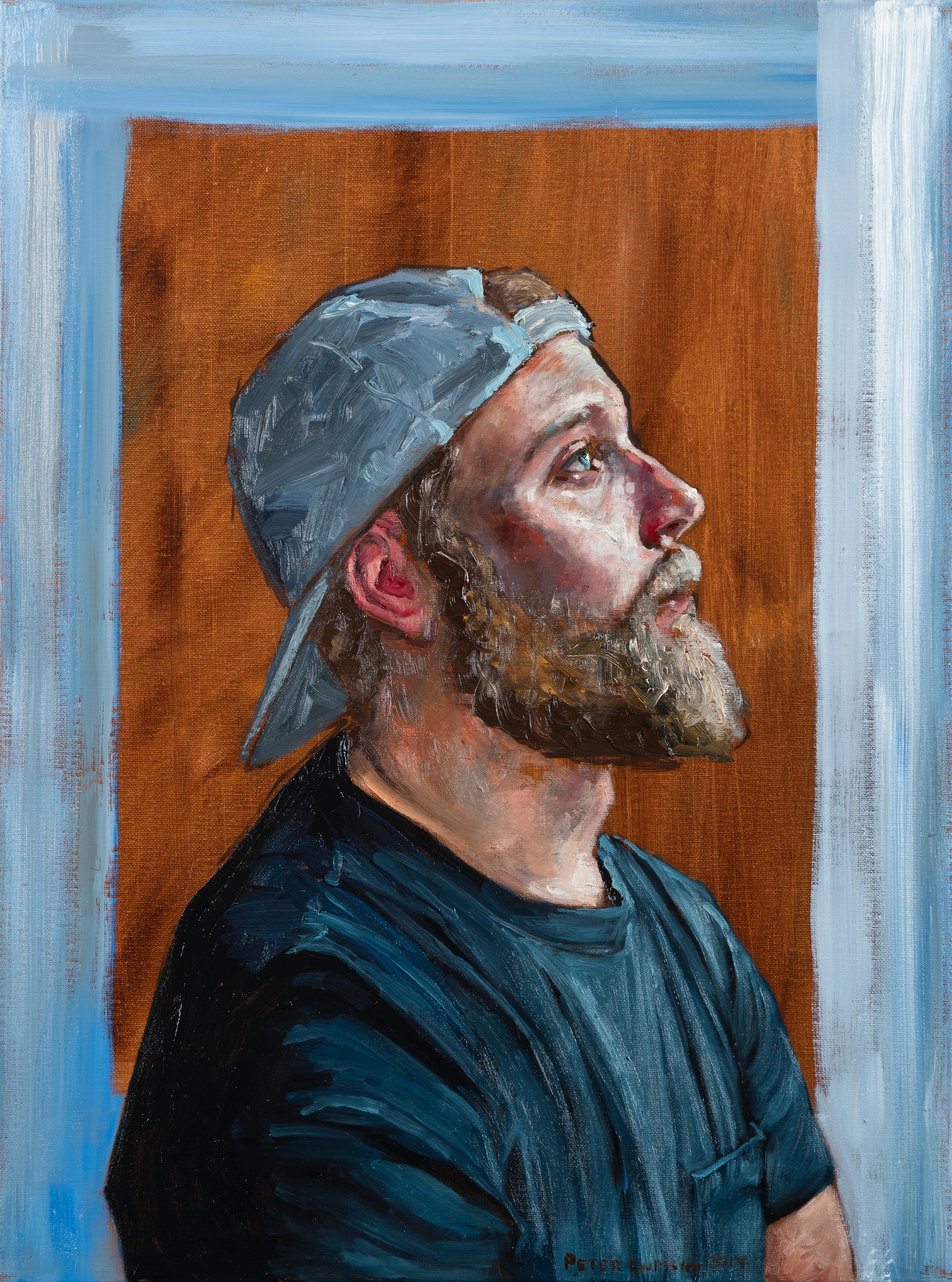 Peter Lupkin Figurative Painting - Ben - Original Oil Painting Portrait of the Artist's Brother in a Baseball Cap