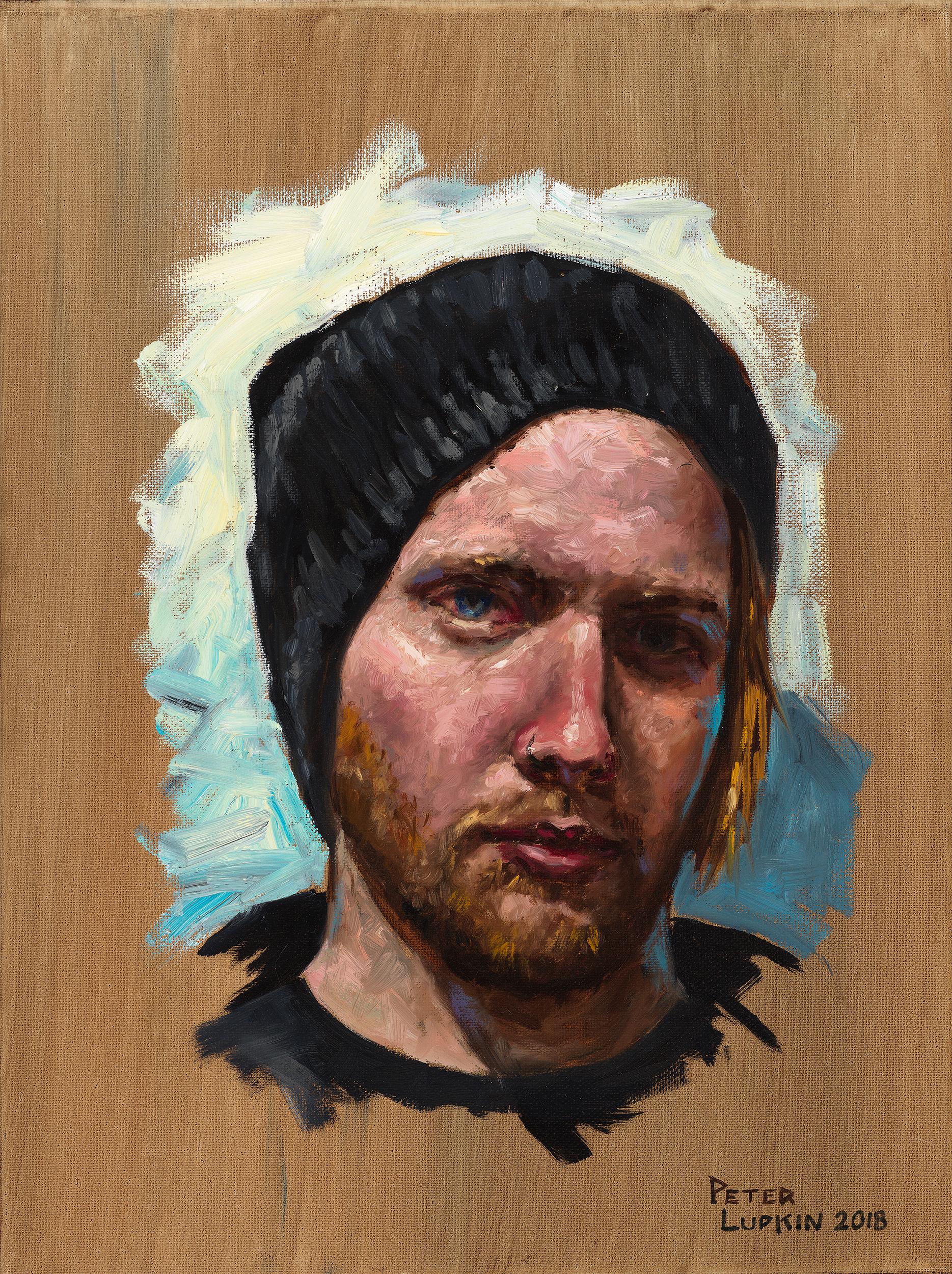 Peter Lupkin Portrait Painting - Ben - Original Oil Painting Portrait of the Artist's Brother in a Beanie Cap