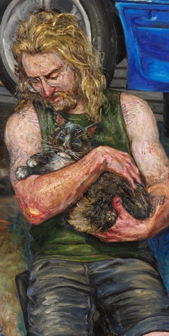 @dearderekking - Porträt eines Drifters nach einem Rennen, der eine Katze wiegt, gerahmt