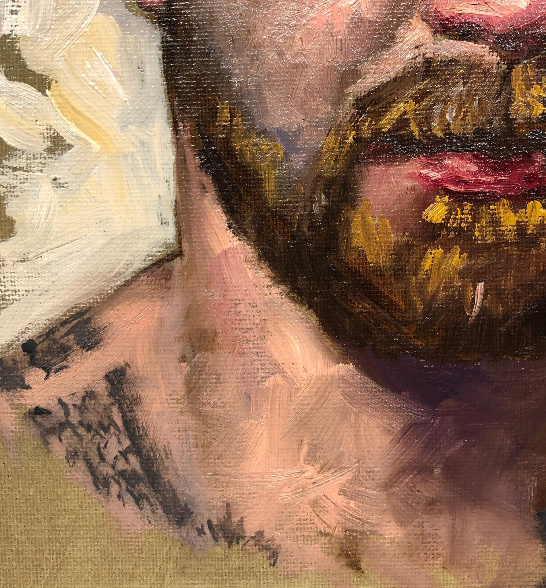 Doug, Male Figure with Tattoos, Full Beard and Mustache, Oil on Canvas, Framed - Contemporary Painting by Peter Lupkin