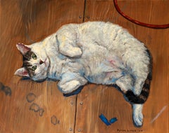 Gattone, Portrait of a Chubby Tabby Cat, Framed, Original Oil Painting