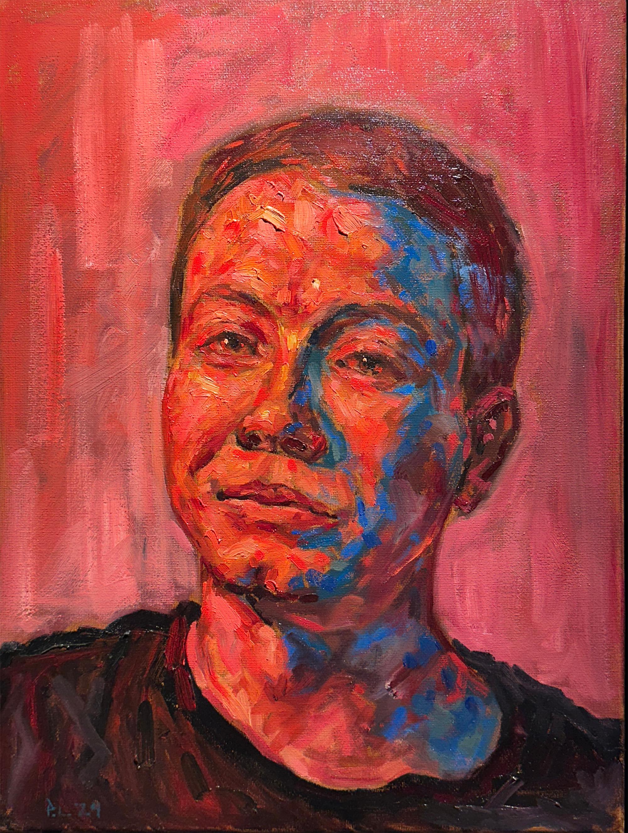Intimate Portrait Oil Painting on Canvas, Bold Colors, 16x12 in