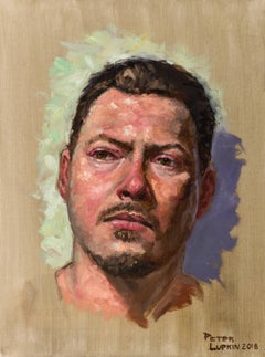 Justino, Portrait of a Male Boxer on a Pale Yellow Background, Oil on Canvas