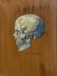 Memento Mori Skull Painting, Profile View, Original Oil on Canvas Still Life