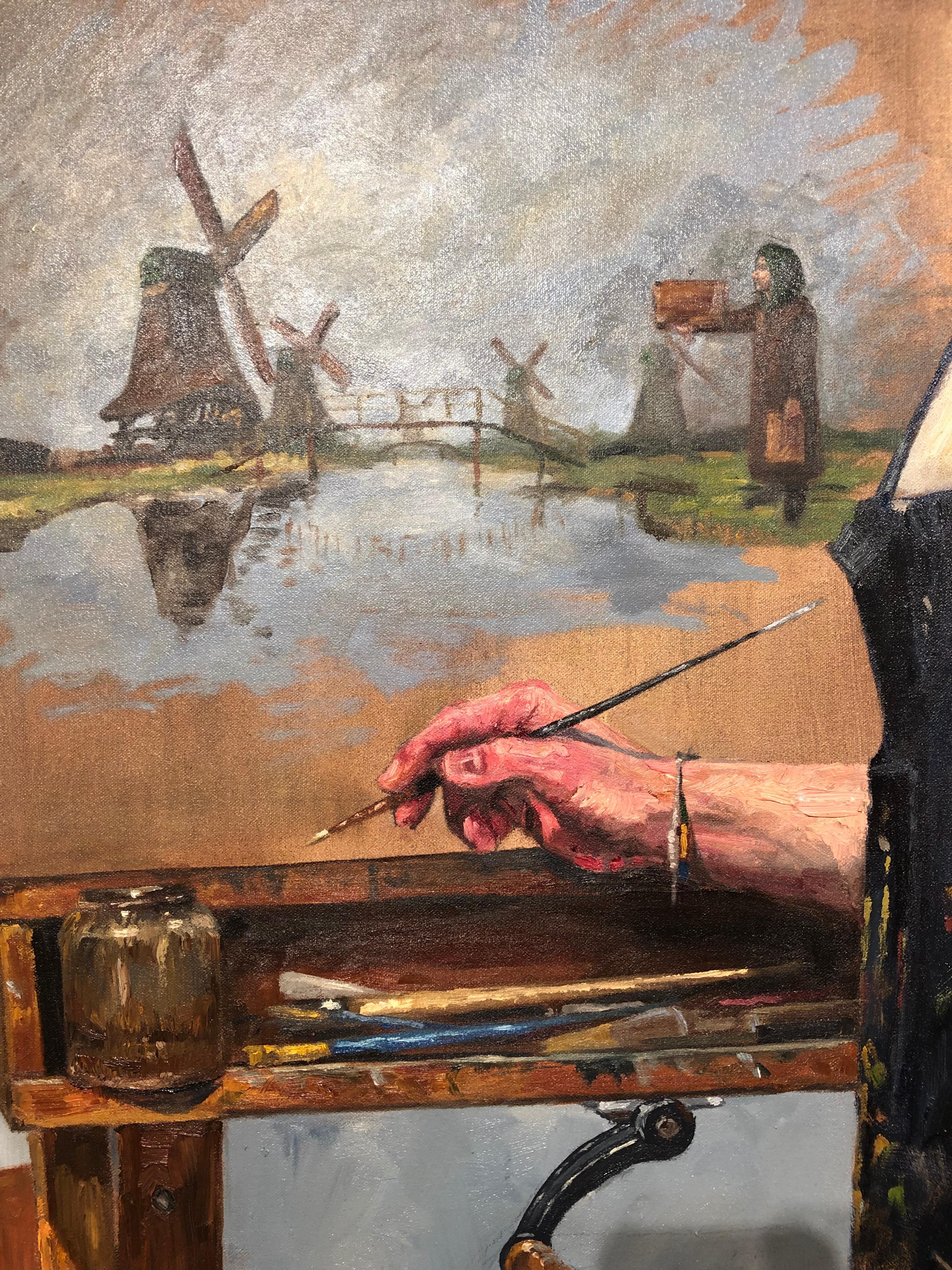 Not Windmills But Giants - Don Quixote Inspired Self Portrait in the Studio - Contemporary Painting by Peter Lupkin