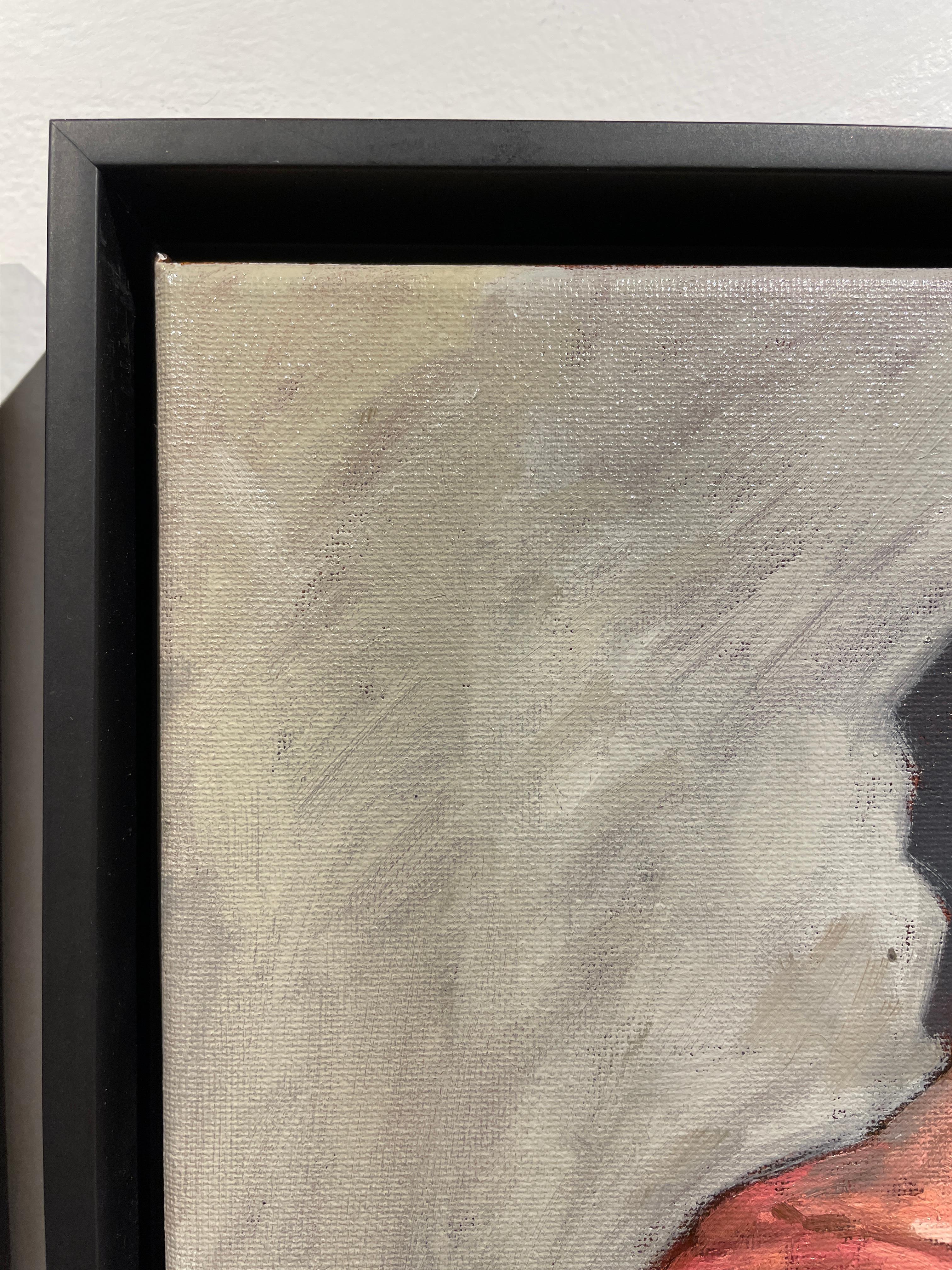 An always available and willing subject, the artist paints himself in this standing pose.  Taking a dancer's pose, Lupkin uses loose brushwork, heavy paint and a warm palette to create this very inviting self portrait.  The painting is floated in a