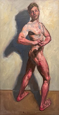 Nude Self Portrait 2 - Standing Male in Classical Pose, Original Oil Painting