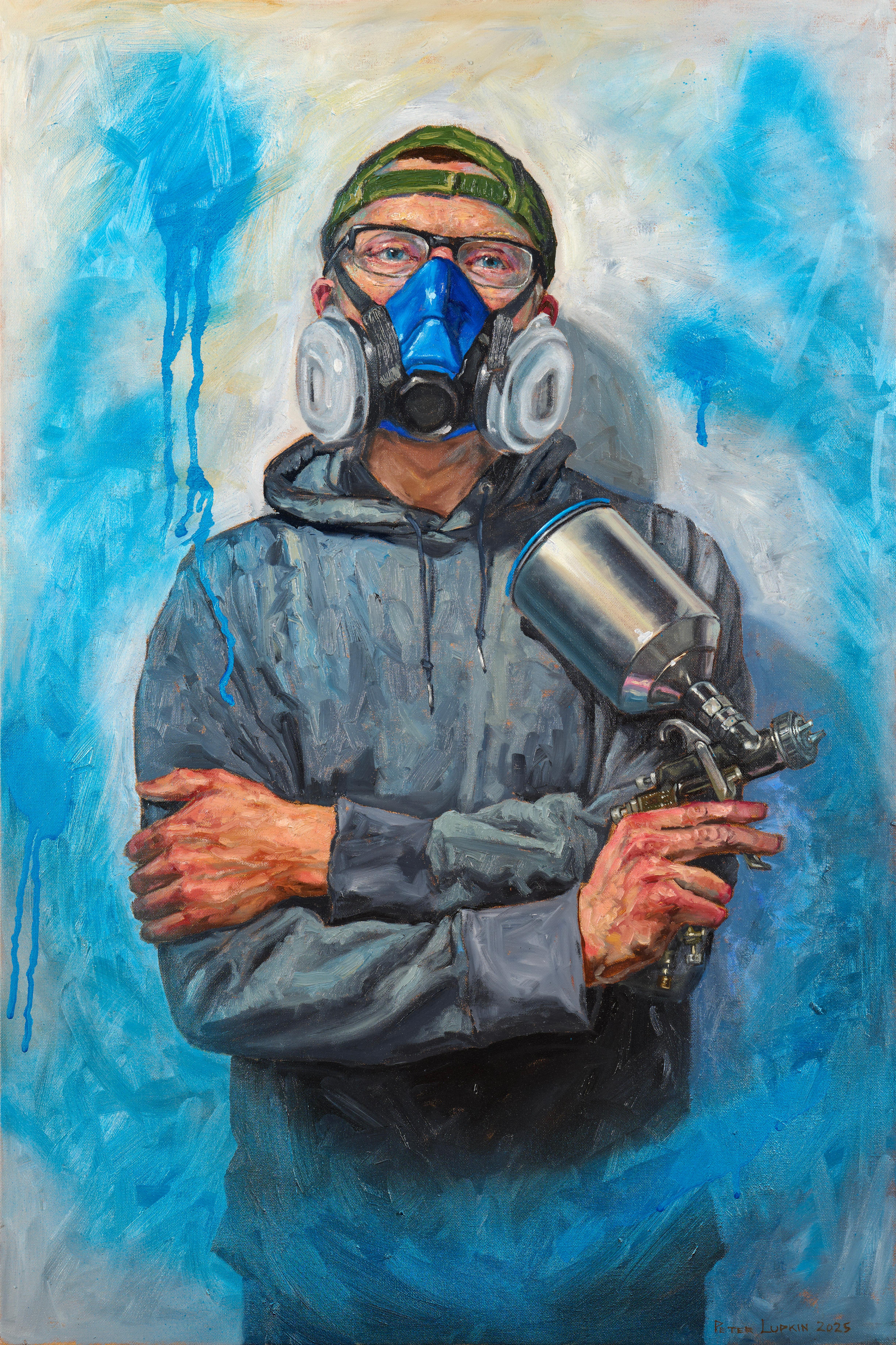 Peter Lupkin Figurative Painting – Ölgemälde mit dem Titel "@datsunpainter" von Competitive Car Club Drifting Culture