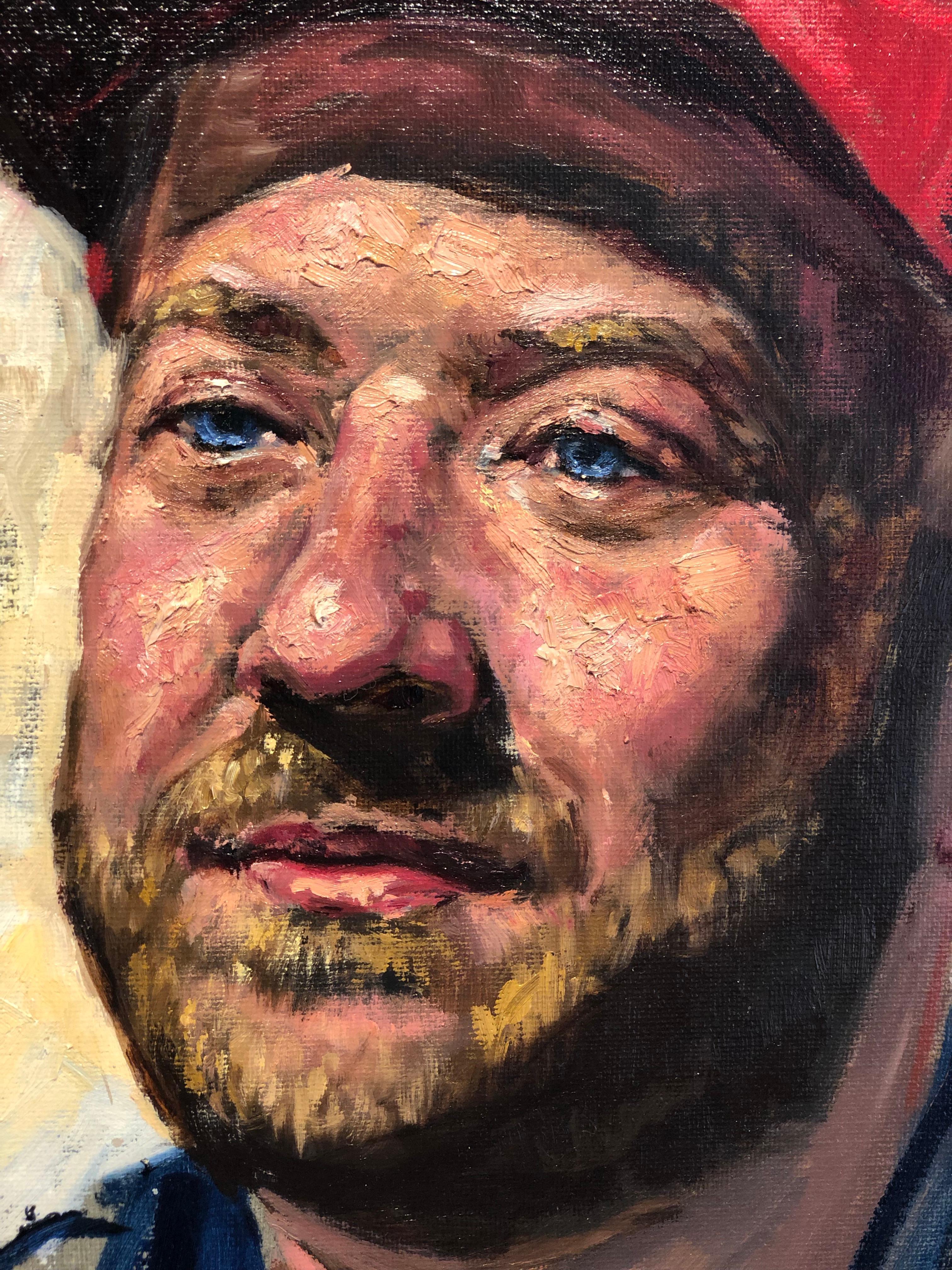 Portrait of a Bartender, John- Painting of a Guy Cincinnati Reds Baseball Cap 4