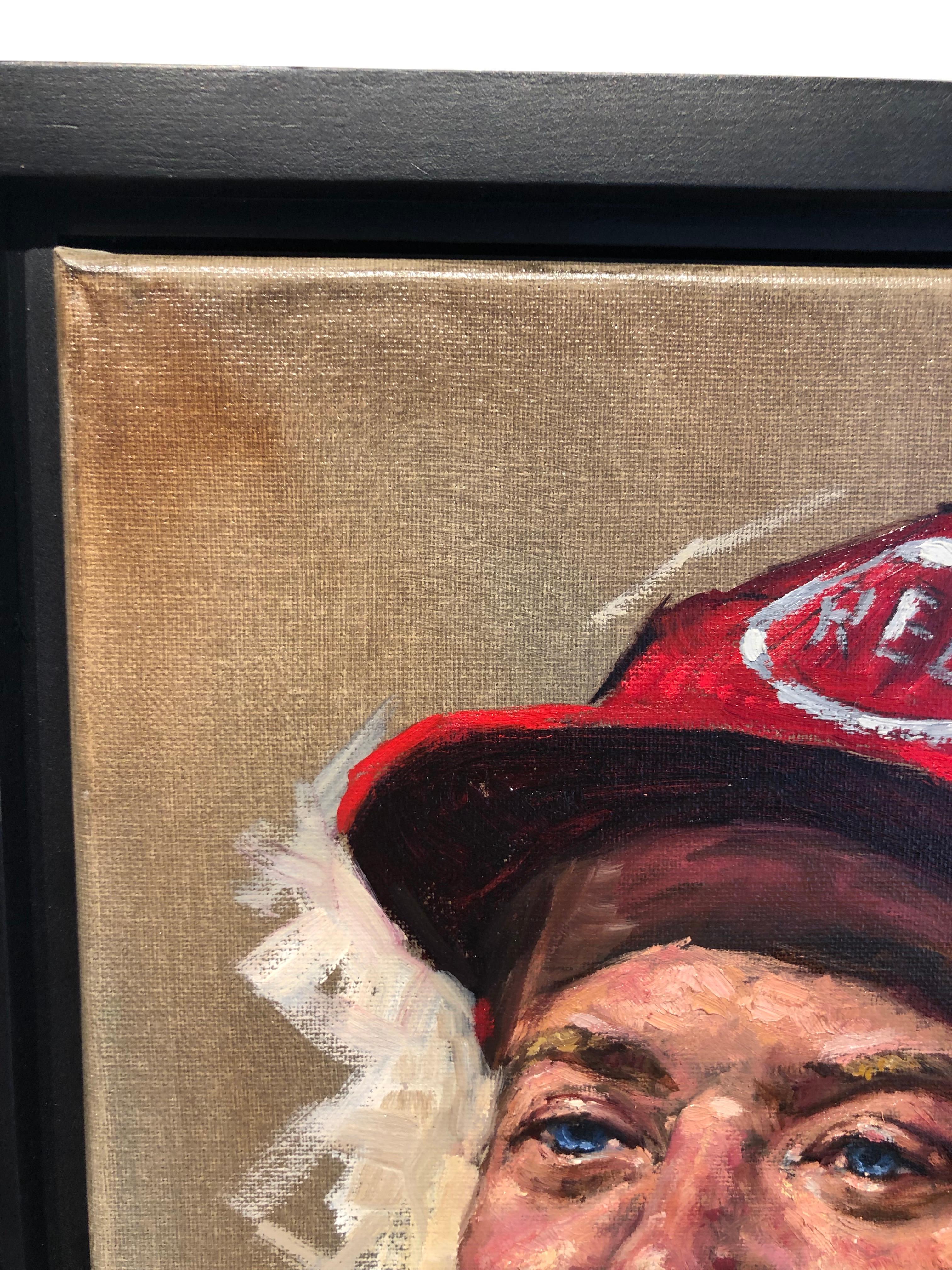 Portrait of a Bartender, John- Painting of a Guy Cincinnati Reds Baseball Cap 3