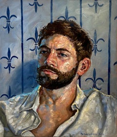 Porträt von Benjamin - Fleur de Lis Hintergrund, Öl, antiker Florentiner Rahmen